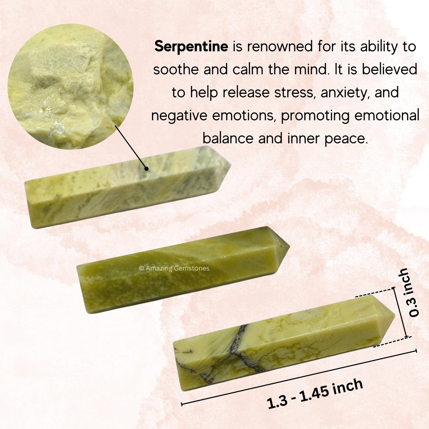 Amazing Gemstone Serpentine Crystal Points Bulk Healing Crystals - Pack of 3 Single Terminated Healing Wand Point Bulk Crystals for Crafts, Crystal Grid, DIY Work - Premium Crystals - Beginners Gifts