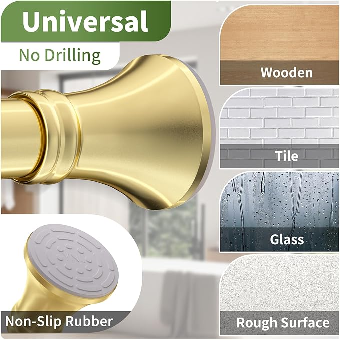 YNL Gold Shower Curtain Rod 36-68 Inch(3-5.67ft), No Slip No Drill Stainless Steel Spring Tension Curtain Rod, No Rust Shower Rod Adjustable For Bathroom closet