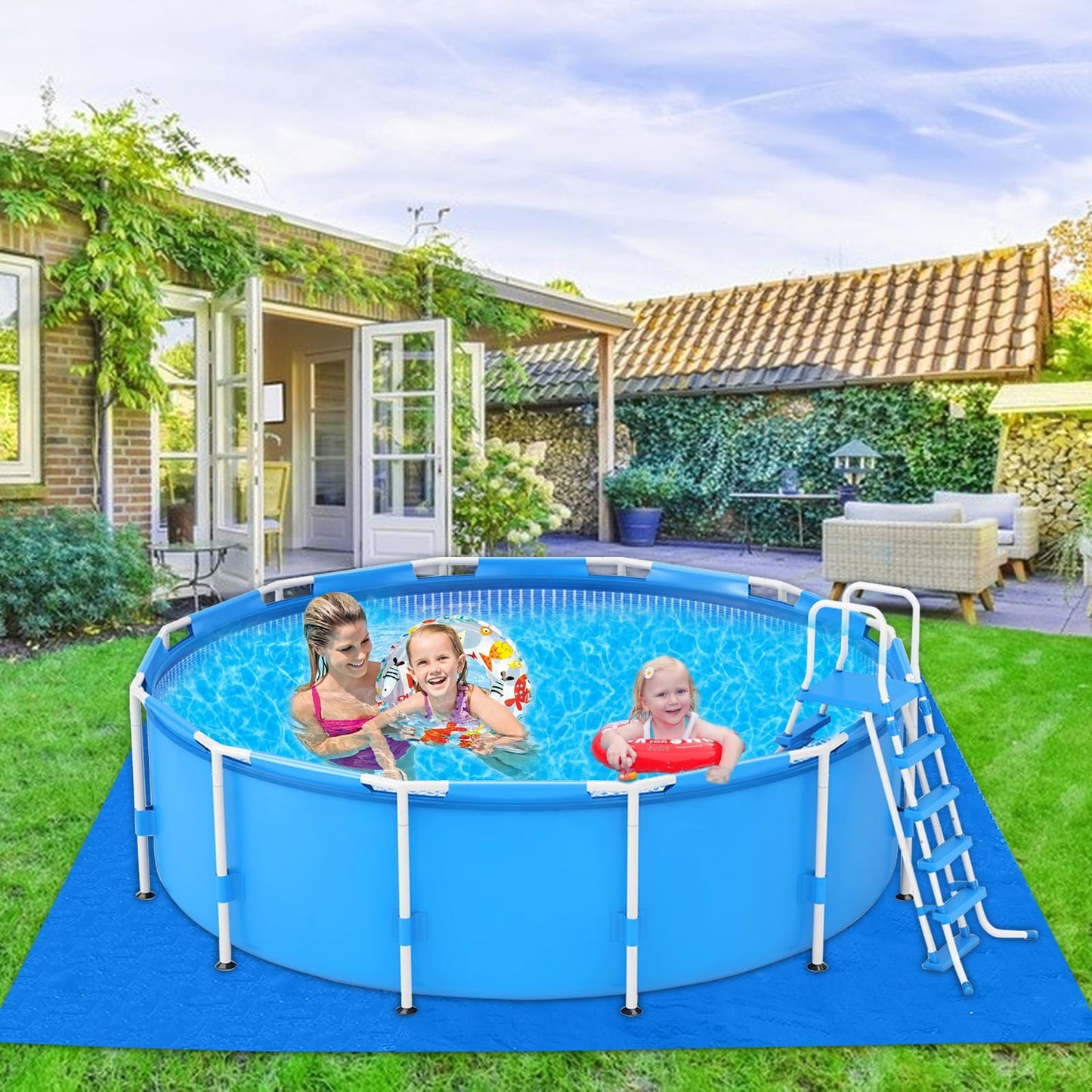 YEXEXINM 13 x 13 Ft Pool Ground Cloths,Swimming Pool Waterproof PE Swimming Pool Liner Pad for Protect Above Ground Pool Blanket for 8ft to 12ft Frame Above Ground Pools Accessories Prevents Punctures