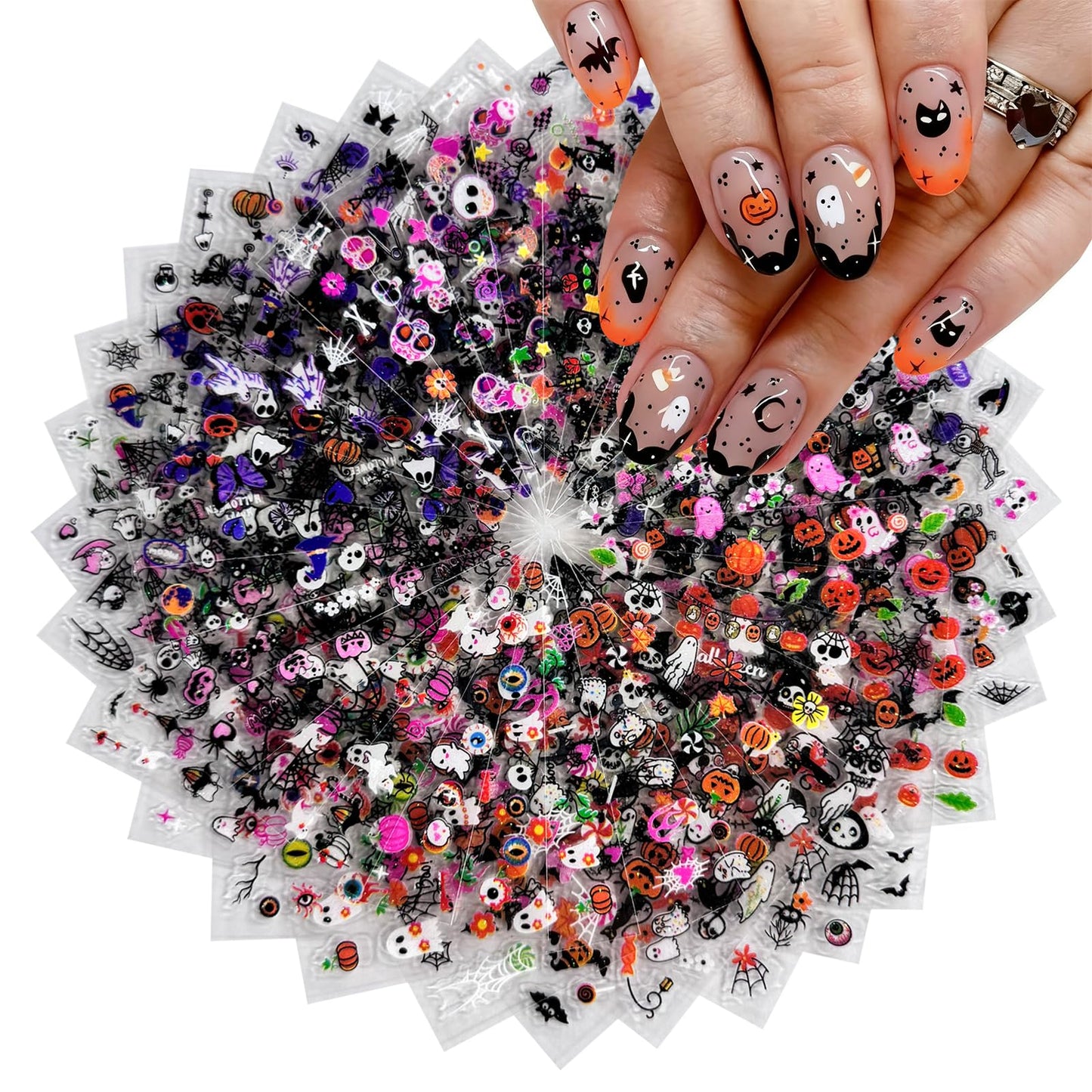 30 Sheets Halloween Nail Art Stickers Ghost Nail Stickers Pumpkin Nail Decals Skeleton Spider Web Self Adhesive Nail Art Supplies for Women Girls DIY Manicure Nail Art Decorations