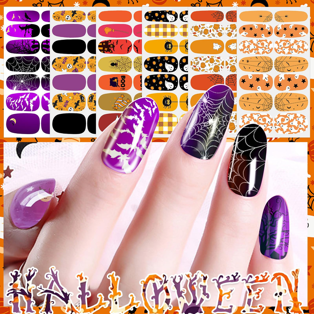 DANNEASY 280PCS/20 Sheets Nail Polish Strips - Halloween, Fall, Christmas Gel Nail Stickers Full Nail Wraps, UV Free | Easy to Stick | Adhesive Sticker Nails for Women with 1 File, 1 Cuticle Stick