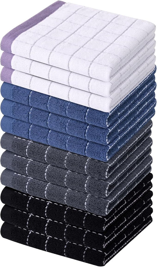 Homaxy 100% Cotton Terry Kitchen Dish Cloths, Ultra Soft and Absorbent Dish Towels for Kitchen, Suitable for Drying and Washing Dishes, 12 Pack, 12 x 12 Inches, Multiple Color