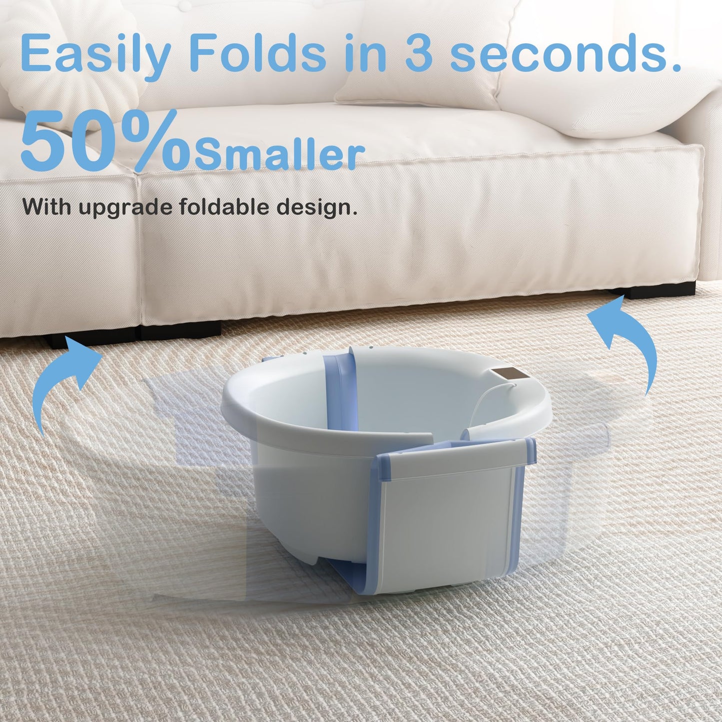 Collapsible Baby Bathtub - Large Baby Bath Tub with Thermometer & Cushion | Travel Portable Newborn Infant Bathtub | Foldable Toddler Bathtub for Baby 0 to 36 Months (Blue)