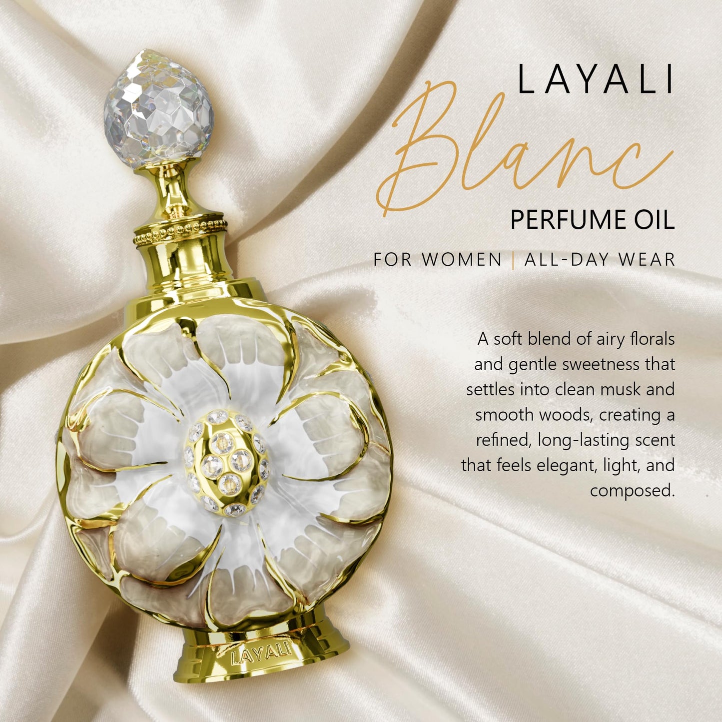 Swiss Arabian Layali Blanc – Arabian Perfume Oil Fragrance with White Rose, Iris and Vanilla – Luxury Products From Dubai – Long Lasting & Addictive Parfum – Arabic Perfume Oil for Women (0.5 oz)