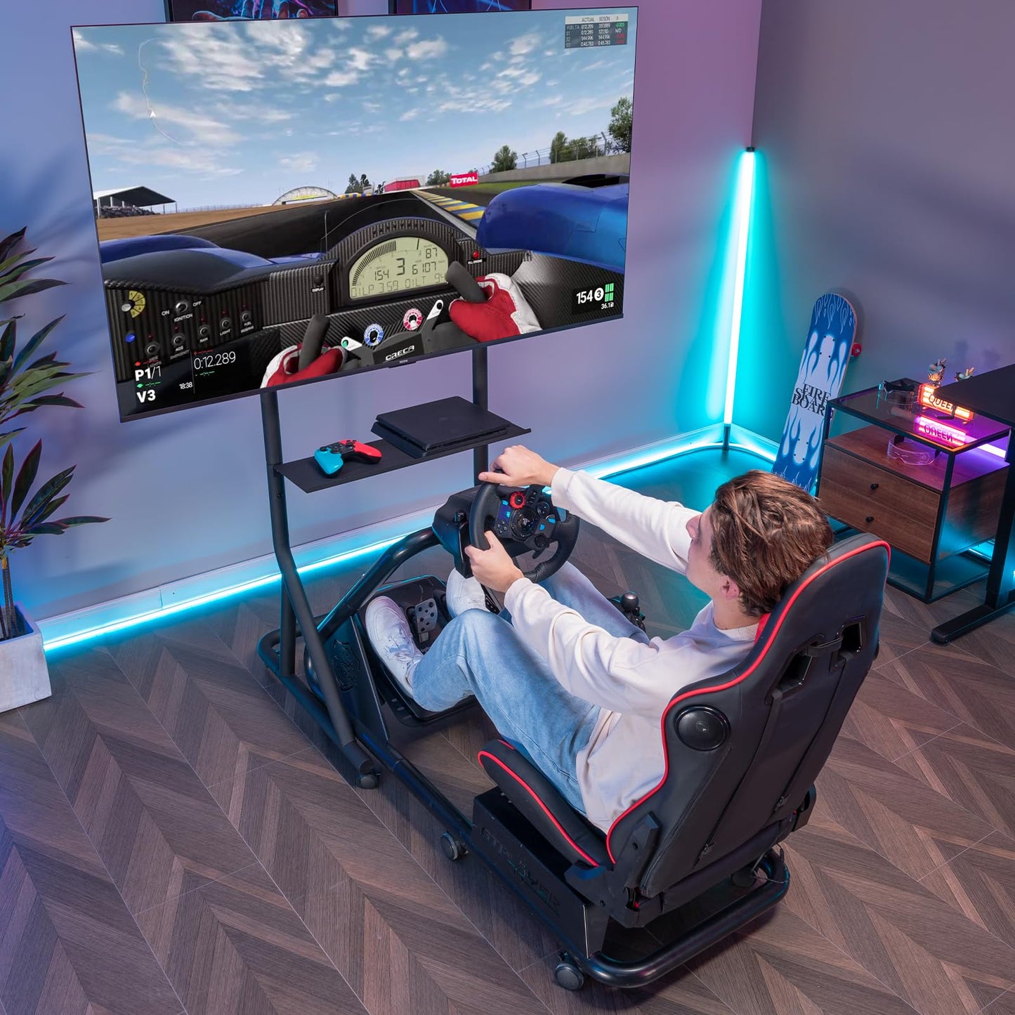GTPLAYER Monitor Stand Mobile TV Stand with Adjustable Height for 32-65 Inch Display TV Mount Fit for Racing Wheel Stand, Racing Simulator Cockpit, Only Monitor Stand, TV Not Included, Black