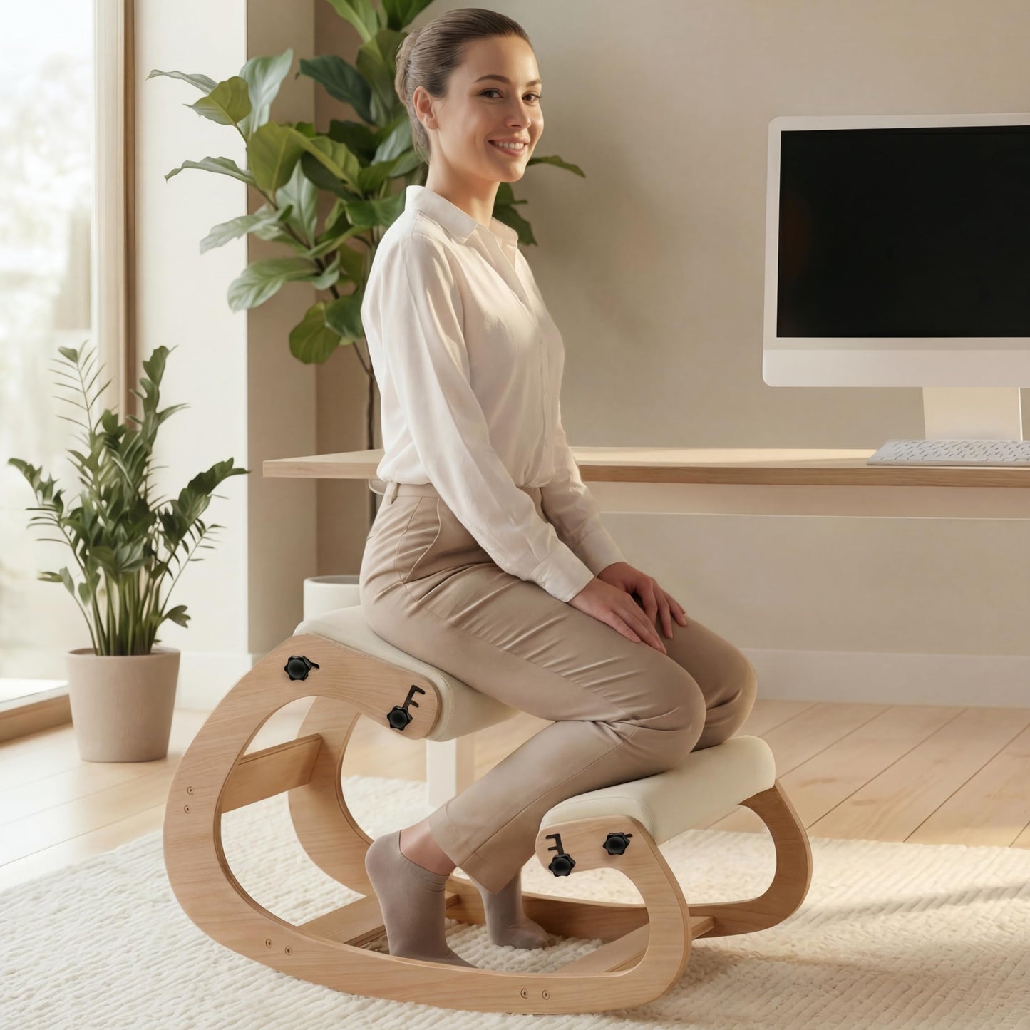 NYPOT Ergonomic Kneeling Chair with Adjustable Seats - Knee Chair for Posture Correction & Kneel Rocking Stool for Desk - Back Pain Relief for Home and Office, Supports 250 pounds - 5 Years Warranty