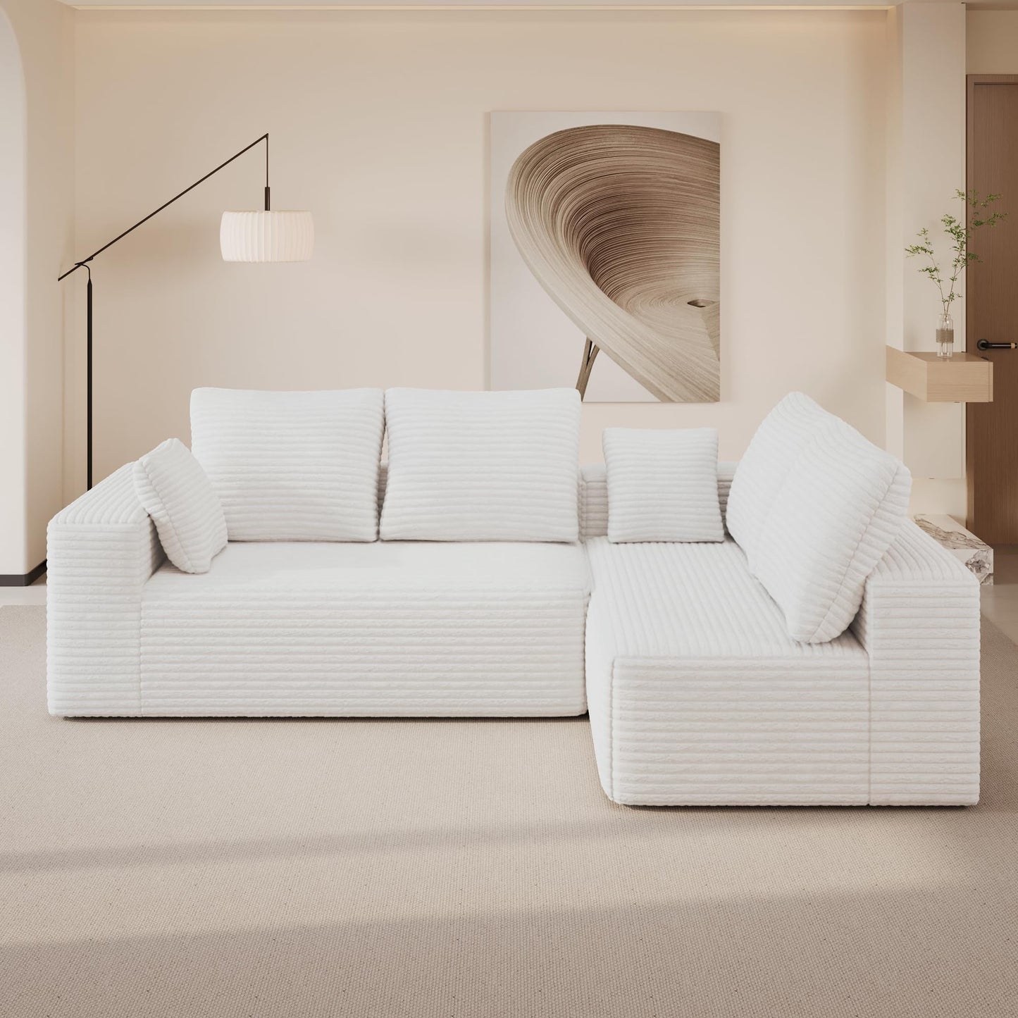 WJShome 104” Modular Sectional Cloud Couch, Boneless Sofa with Deep Seat, Comfy Fluffy Couch with L-Shaped Chaise, No Assembly Required, Right-Facing Chaise, Beige