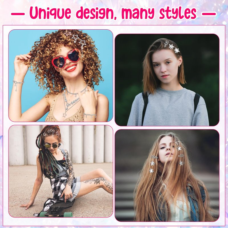 ZhouBoat 45PCS Y2K Hair Clips for Women Girls Star Barrettes Necklace Bracelets Set Kawaii Retro 2000s Hair Accessories Festival Rave Grunge Aesthetic