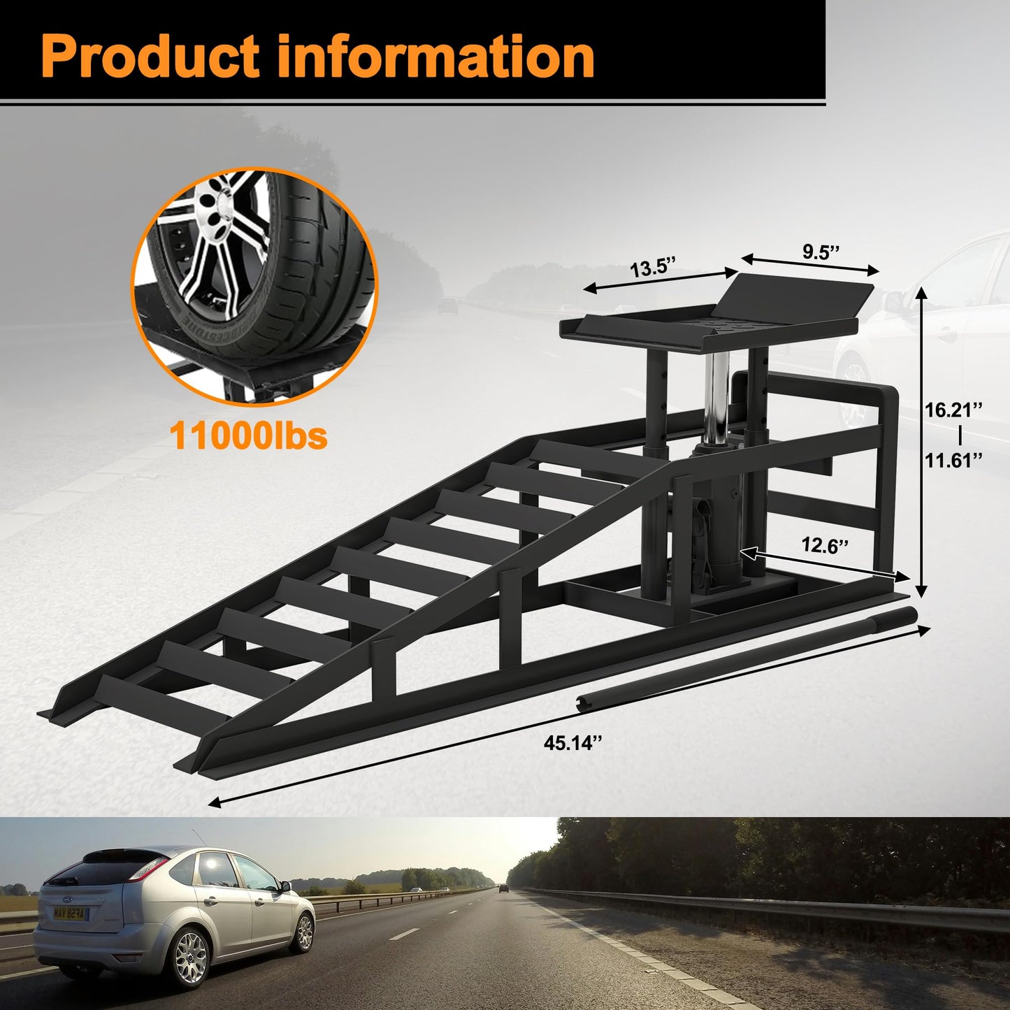 2 Pack Hydraulic Car Ramps 5T 10000lbs Low Profile Car Lift Service Ramps Truck Trailer Garage,Height Hydraulic Vehicle Ramps, Lift Height 11.61-16.21 inches