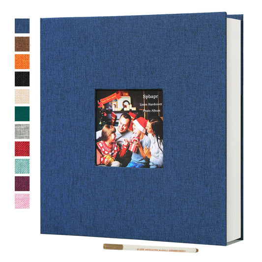Spbapr Large Photo Album Self Adhesive 3x5 4x6 5x7 8x10 Pictures Magnetic Scrapbook 40 Blank Pages Linen Cover DIY Album with A Metal Pen