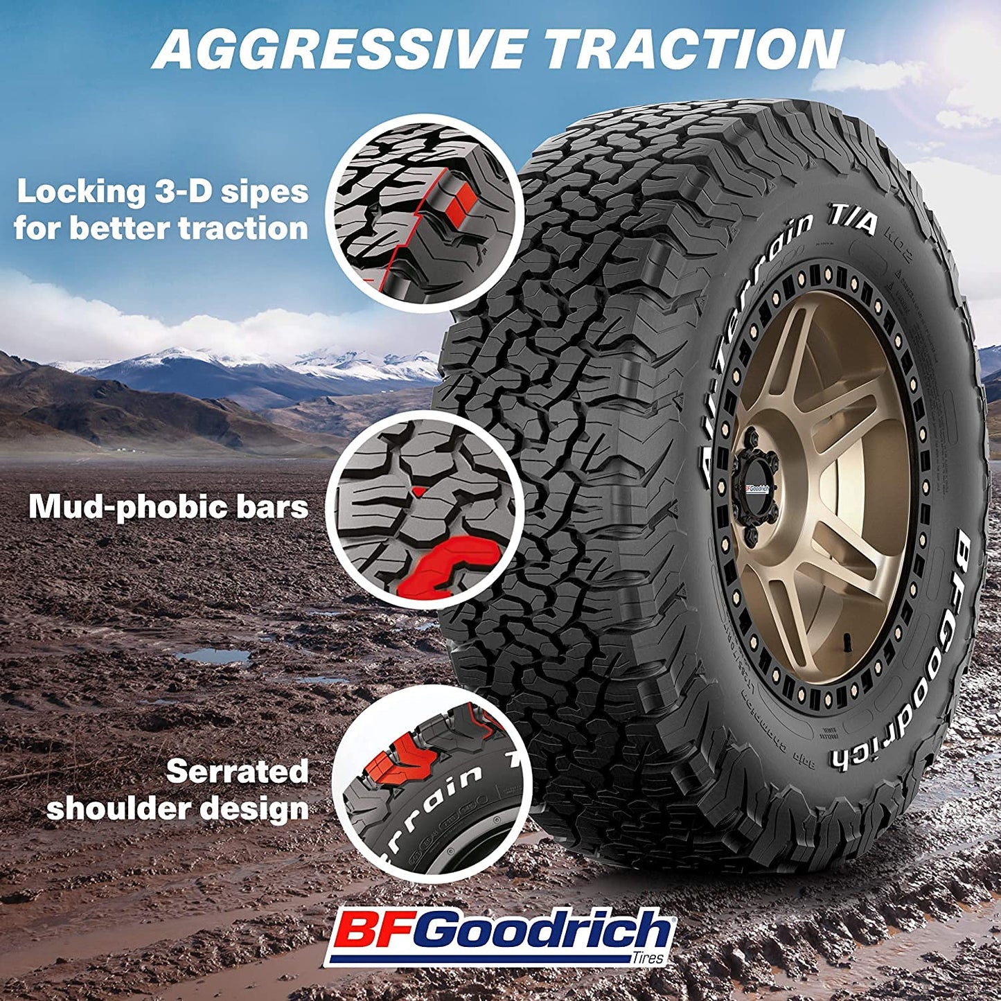 BFGoodrich All Terrain T/A KO2 Radial Car Tire for Light Trucks, SUVs, and Crossovers, 32x11.50R15/C 113R