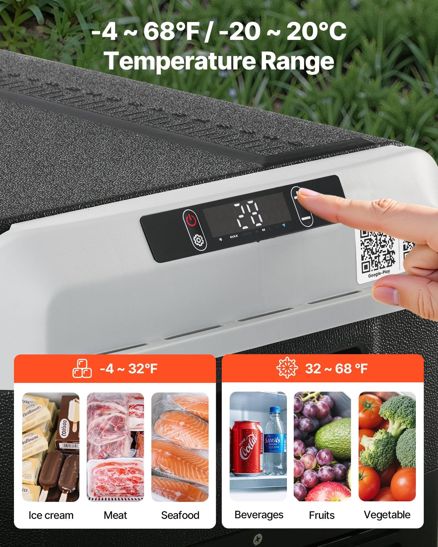 VEVOR 12 Volt Car Refrigerator, 26.4QT/25L Car Fridge, Portable Electric Cooler with -4℉~68℉ Adjustable Temperature, 12/24V DC and 100-240V AC Compressor Freezer for Outdoor, Camping, Travel, RV