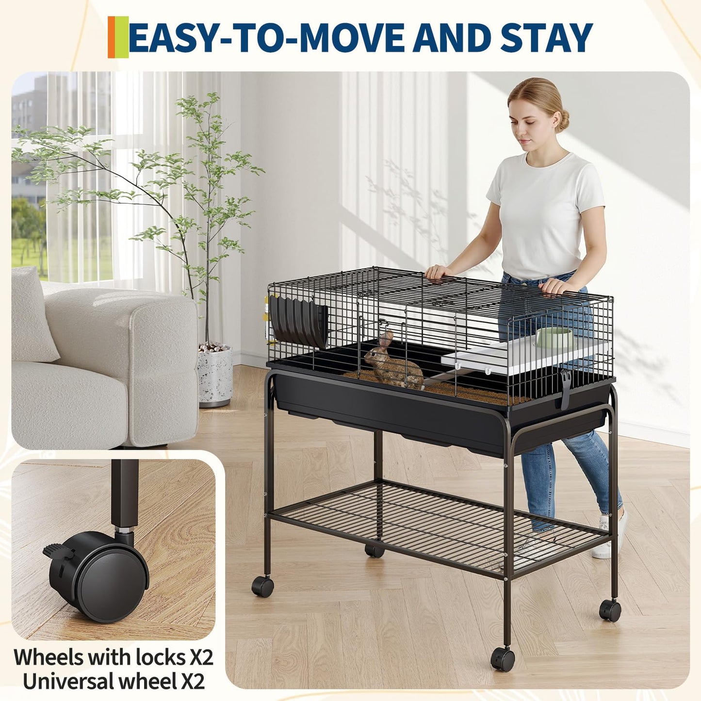 GarveeLife 3Pcs Guinea Pig Cage Kit, Hamster Cage with Storage Shelf, Rolling Rabbit Cage with Fooder, Water Bottle, Hay Feeder, Perfect for Hamster, Chinchilla, Gerbil, Hedgehog,