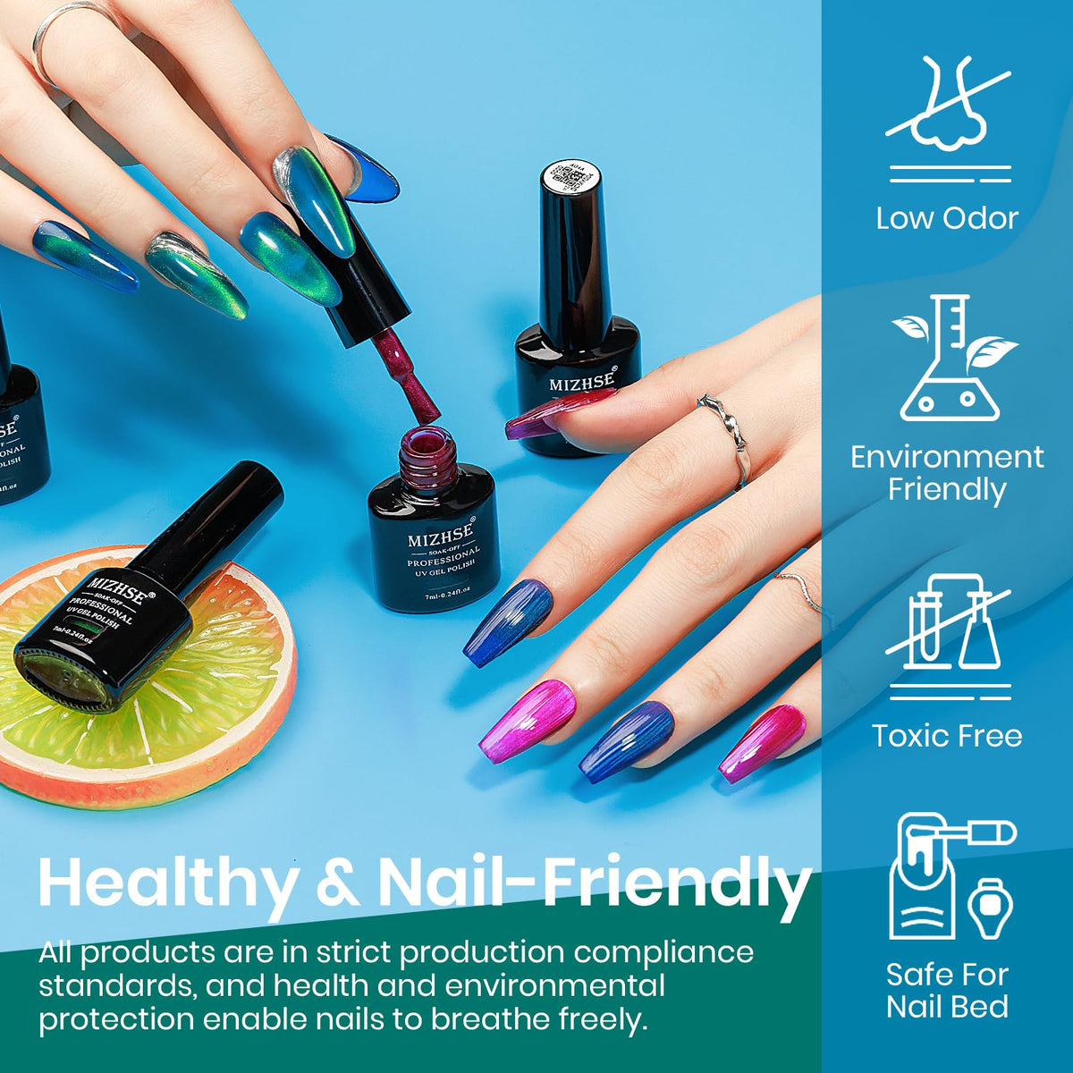 MIZHSE Cat Eye Gel Nail Polish Set, 6 Colors Colorful Magnetic Gel Nail Polish with Magnet Stick, Neon Colors Pink Green Yellow Red Cateye Polish Soak Off Nail Art Manicure Home