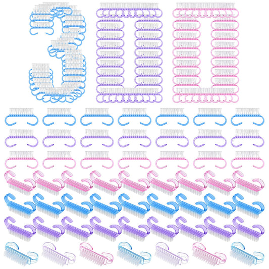 300 Pack Handle Grip Nail Brush Bulk, Small Nail Scrub Brush Nail Brush for Toes and Nails Cleaner, Pedicure Scrubbing tool kit for Men and Women (3 Colors)