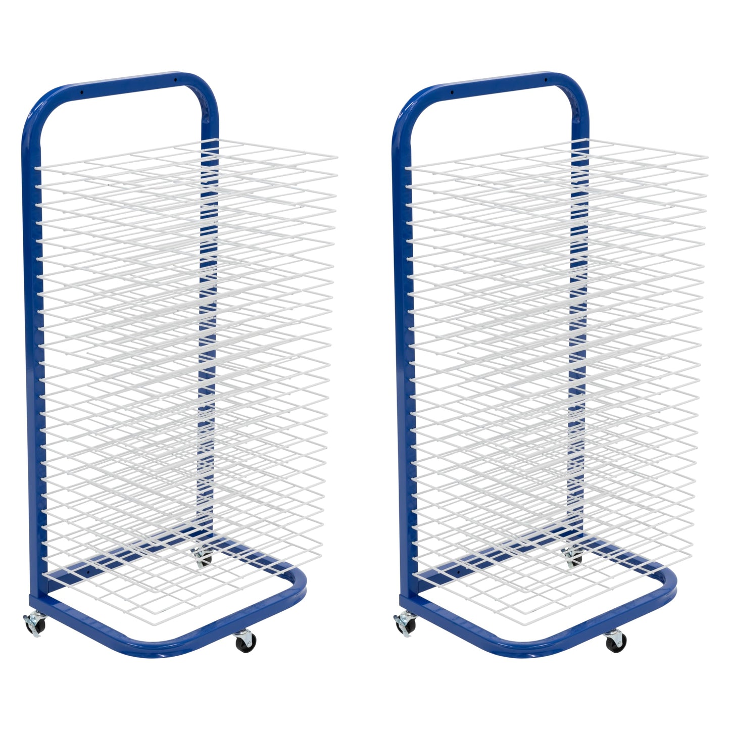 Pearington 25-Shelf Mobile/Wall Mountable Art Drying Rack for Art Studios & Classrooms, 13" D x 17.5" W x 39.4" H, Blue/White, 2-Pack