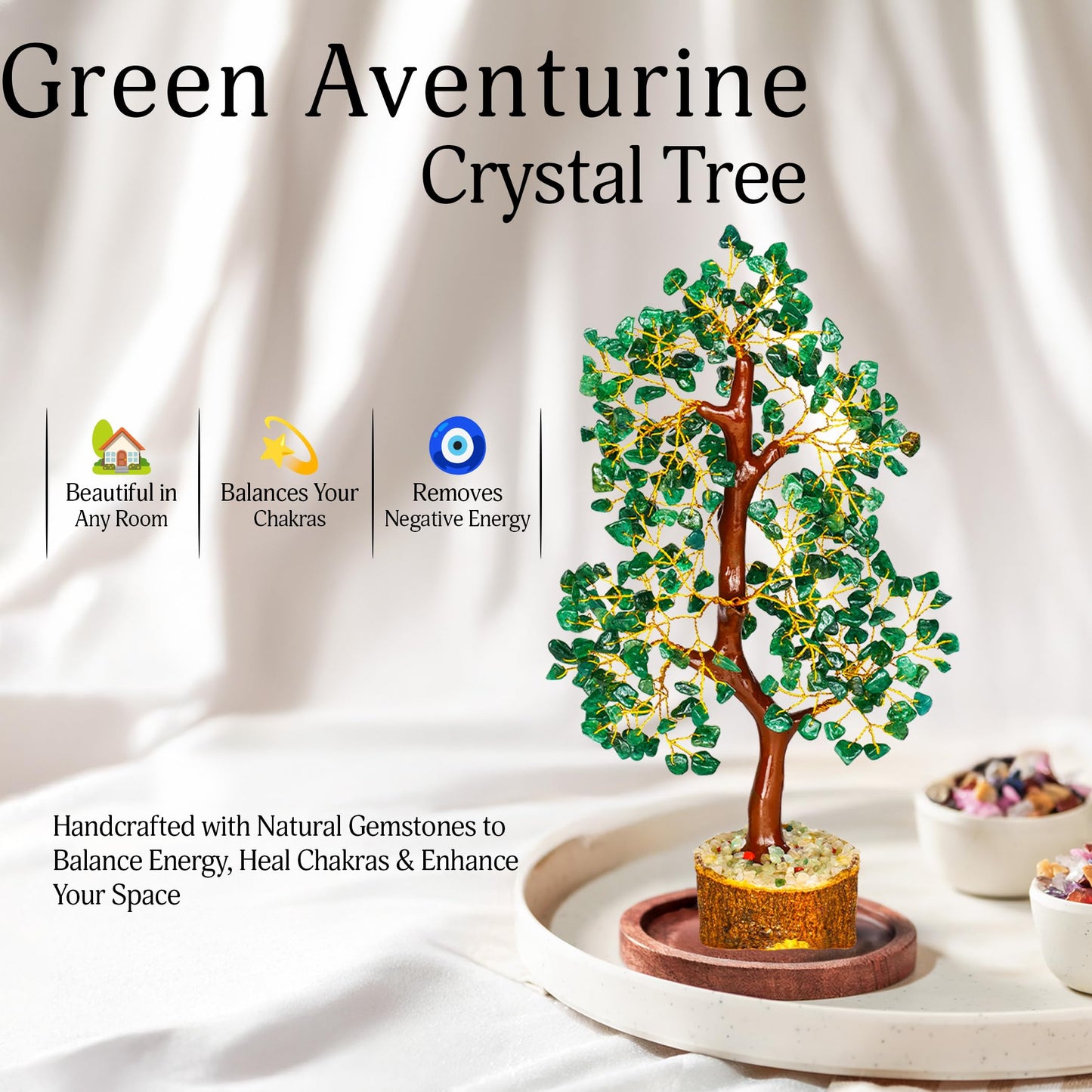 YATSKIA Green Aventurine Gemstone Tree Natural Stone Feng Shui Wire Bonsai Seven Chakra Jewelry Trees of Life Necklace Good Luck Handmade Prosperity Success Stones Gift Home Office Desk Shelves Décor