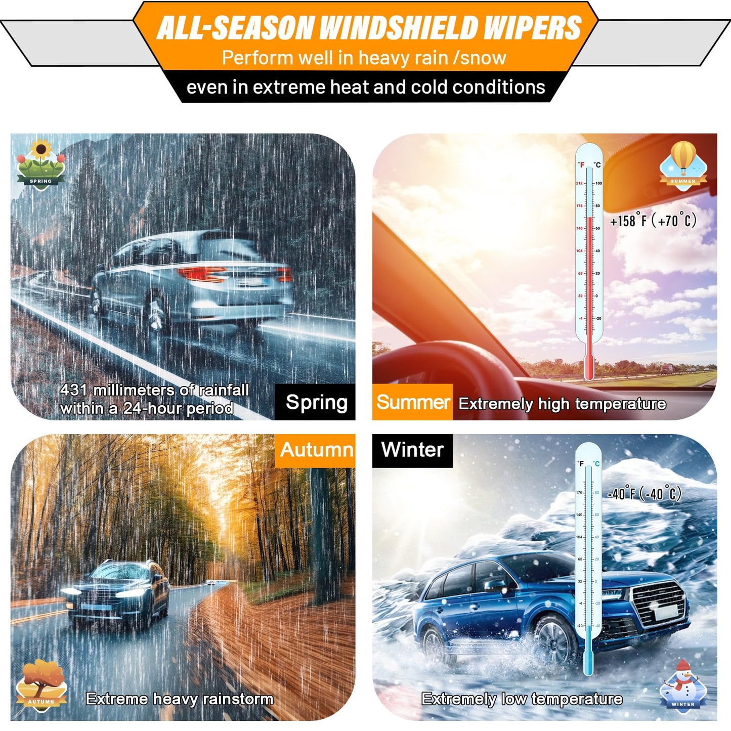 AUTOBOO 26"+22" Windshield Wipers Blades Replacement for Honda Pilot 2023 2024 2025 with 14 Inch Rear Wiper Blade -Original Factory Quality (Pack of 3)