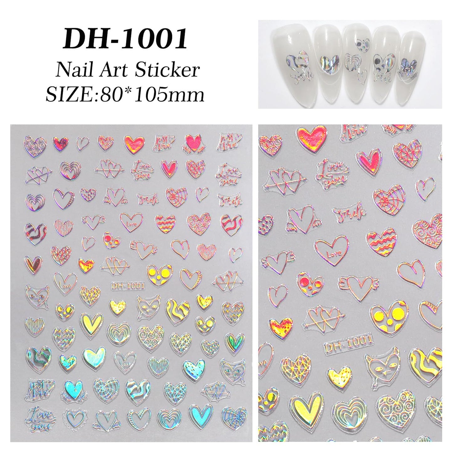 7 Sheets Heart Nail Stickers for Nail Art Valentine’s Day Nail Decals 5D Self-Adhesive Coloful Heart Nail Design Valentines Day Nails Supplies for Women Girls DIY Nail Art Decor