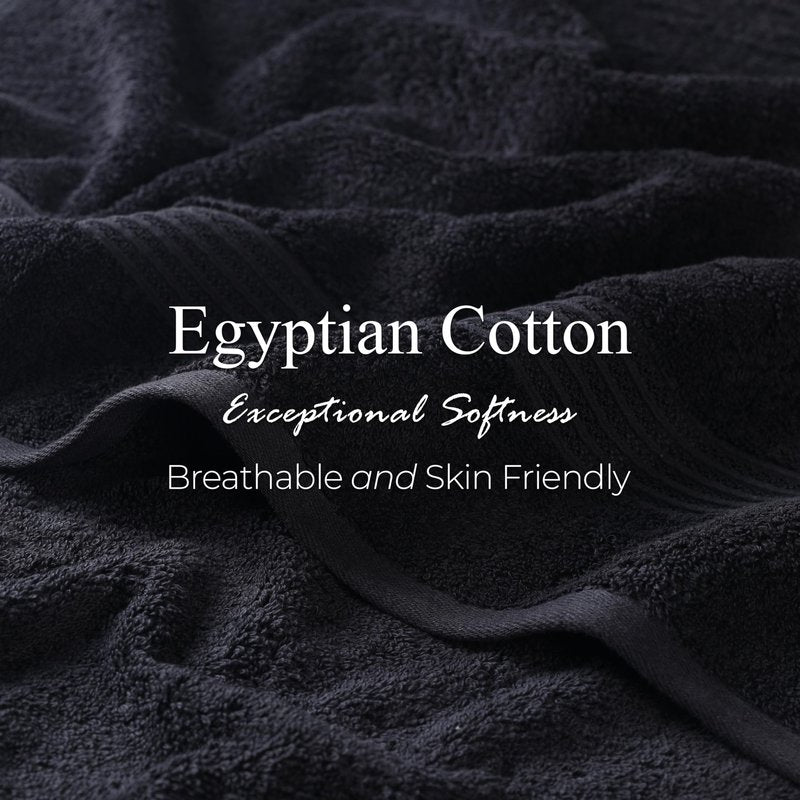 Superior Egyptian Cotton 10-Piece Face Towel Set , Small Towels For Facial, Spa, Quick Dry, Absorbent Towels, Bathroom Accessories, Guest Bath, Home Essentials, Washcloth, Airbnb, Black