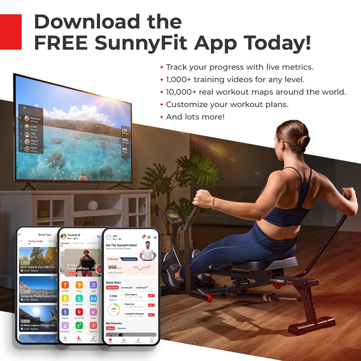 Sunny Health & Fitness 2-in-1 Premium Power Stepper with 400lbs Weight Capacity and Resistance Bands, Low-Impact Cardio, Space-Saving, Height-Adjustable, with Bluetooth and Free SunnyFit App