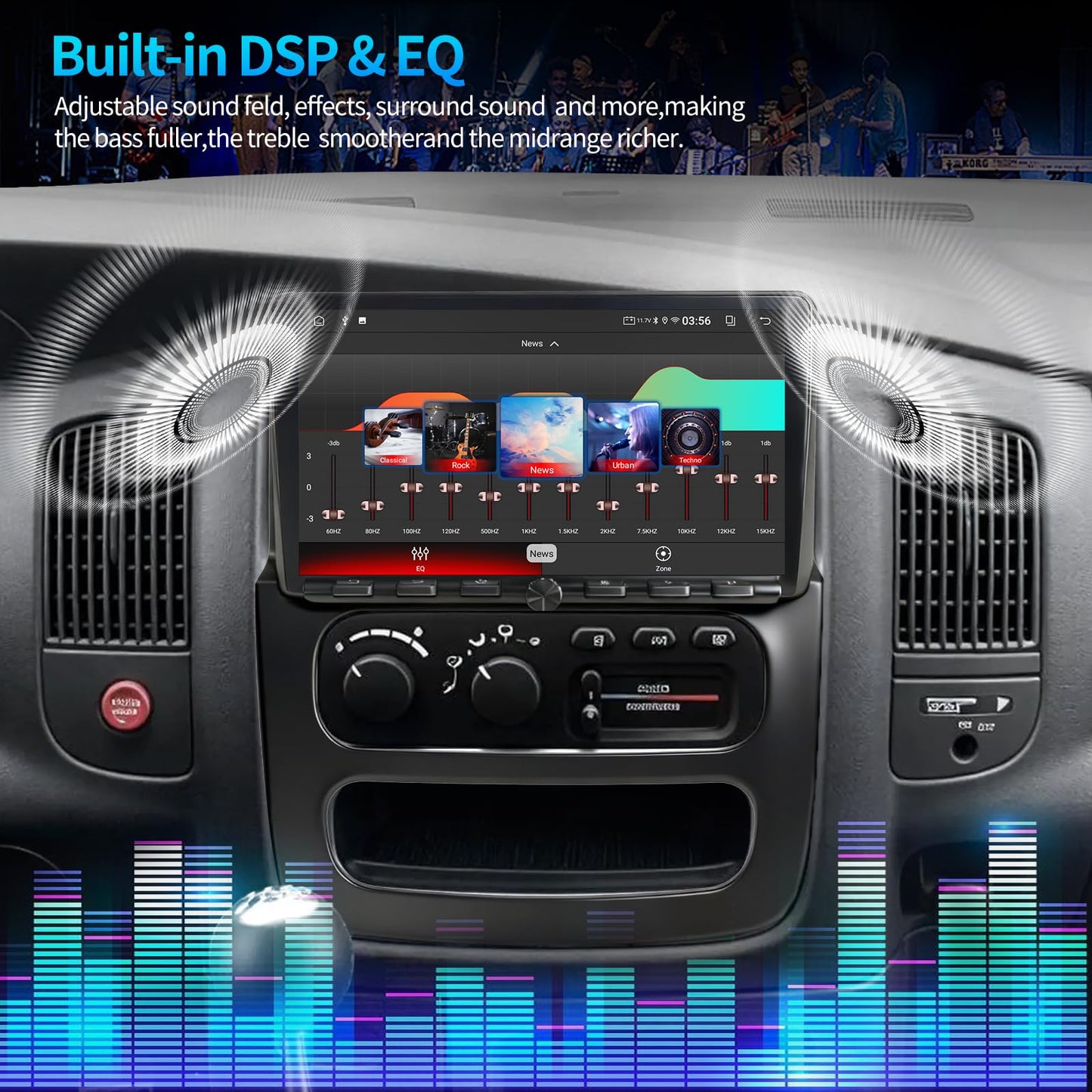 4+64G for Dodge RAM 1500 2500 3500 2002 2003 2004 2005 Radio 9 Inch Car Stereo with Physical Buttons and knobs Support Carplay Android Auto GPS Navigation SWC Back up Camera