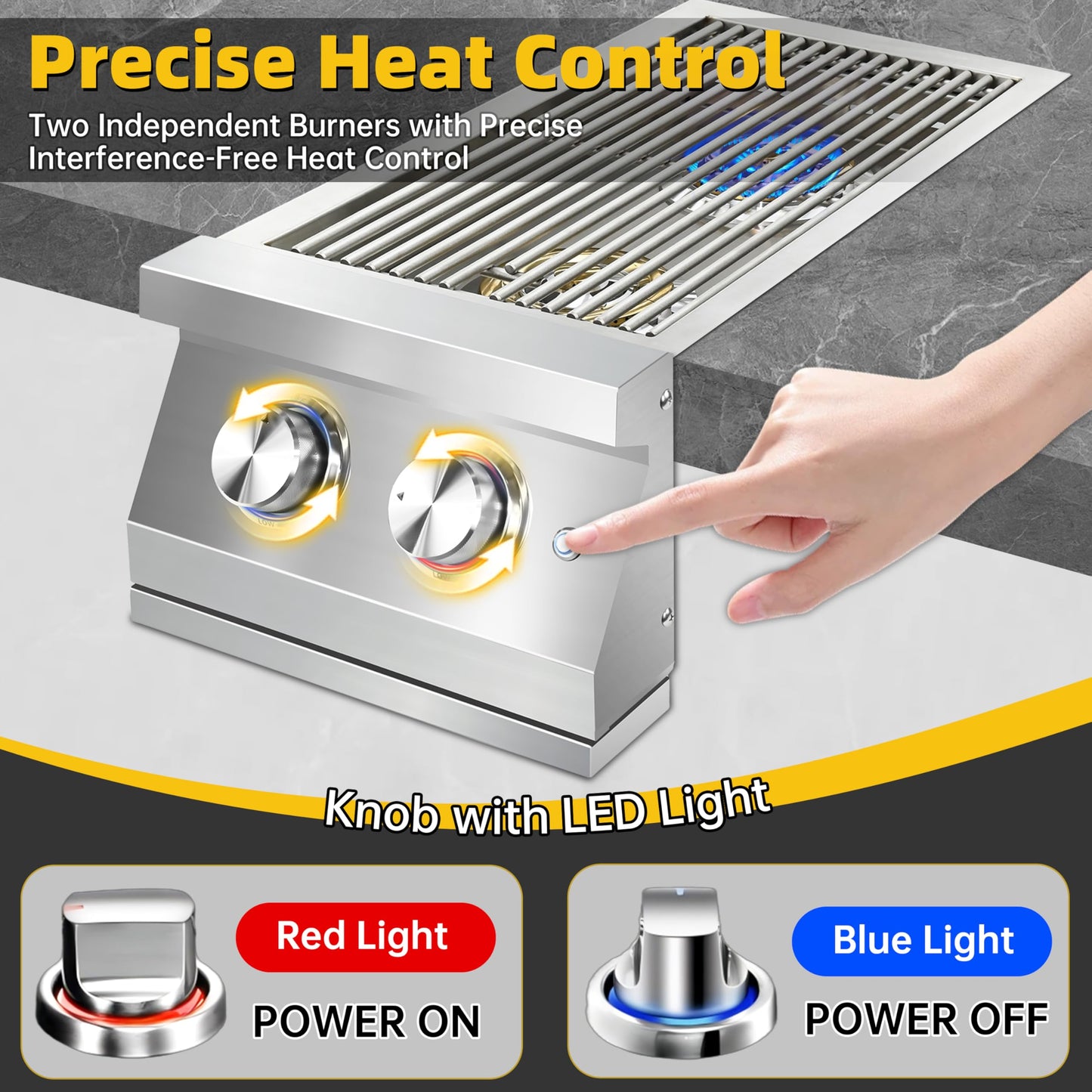 Qualipo Double Grilling Side Burners for Outdoor Kitchen, 2 * 17,000BTU Liquid Propane Burners, Convertible to Natural Gas, Heavy-Duty 304 Stainless Steel, Built-in Side Burner for BBQ Grill Island