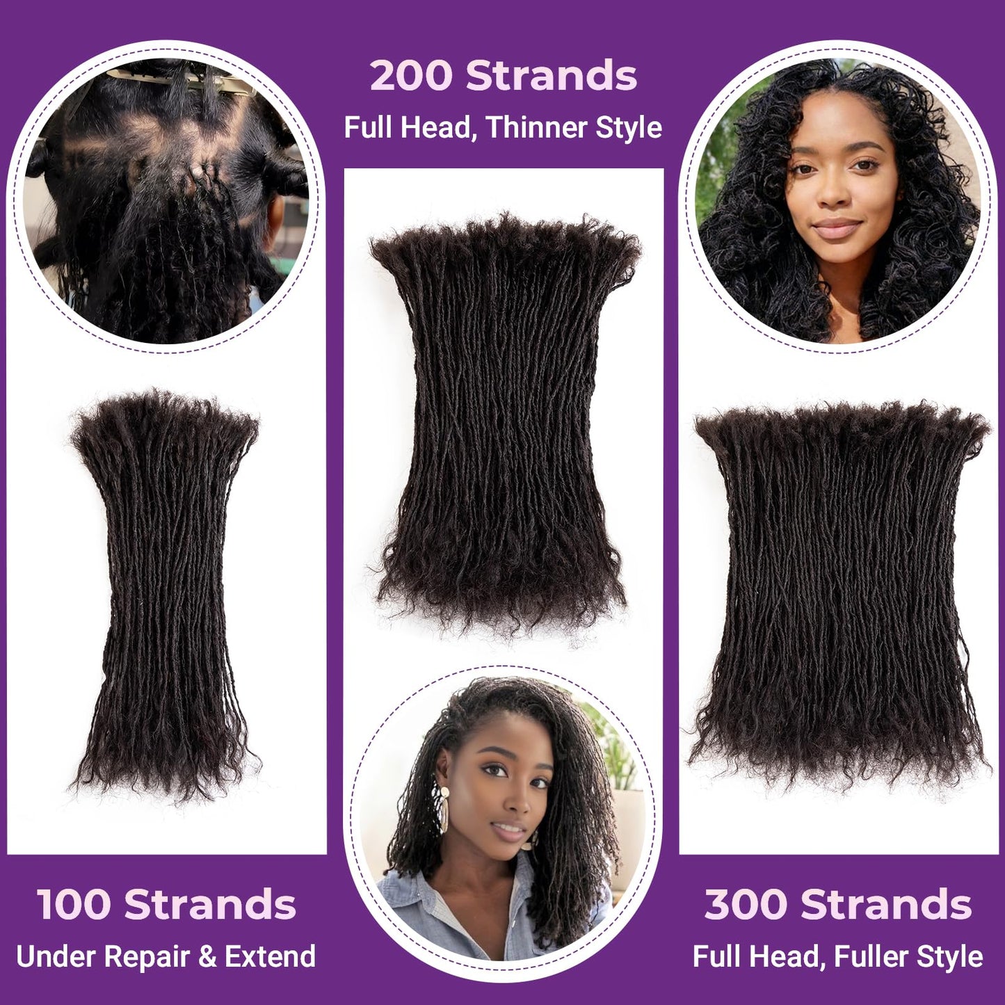 8-12 Inch Sister locks Human Hair Handmade Interlock Locs Curly Tips Sister Loc Real Human Hair Microlocs Extensions Permanent Dreadlock Extensions Natural Soft Looking (0.1cm,10 Inch-10 Strands)