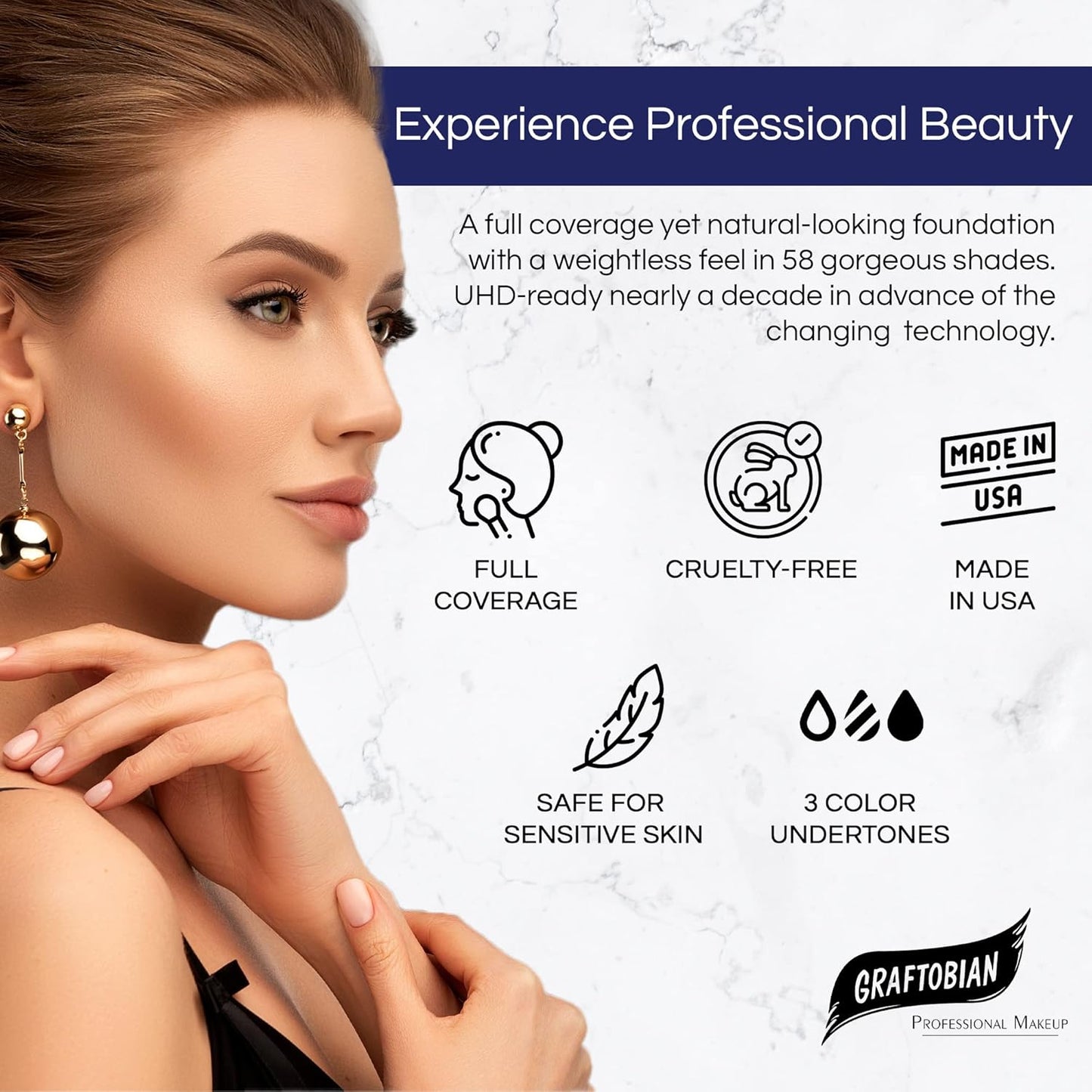 Graftobian HD Glamour Crème Foundation 1/2oz, Weightless Full Coverage Makeup, 65 Inclusive Shades, For All Skin Types, Natural or Full-Glam Looks, For Professionals and Beginners, Nightfall