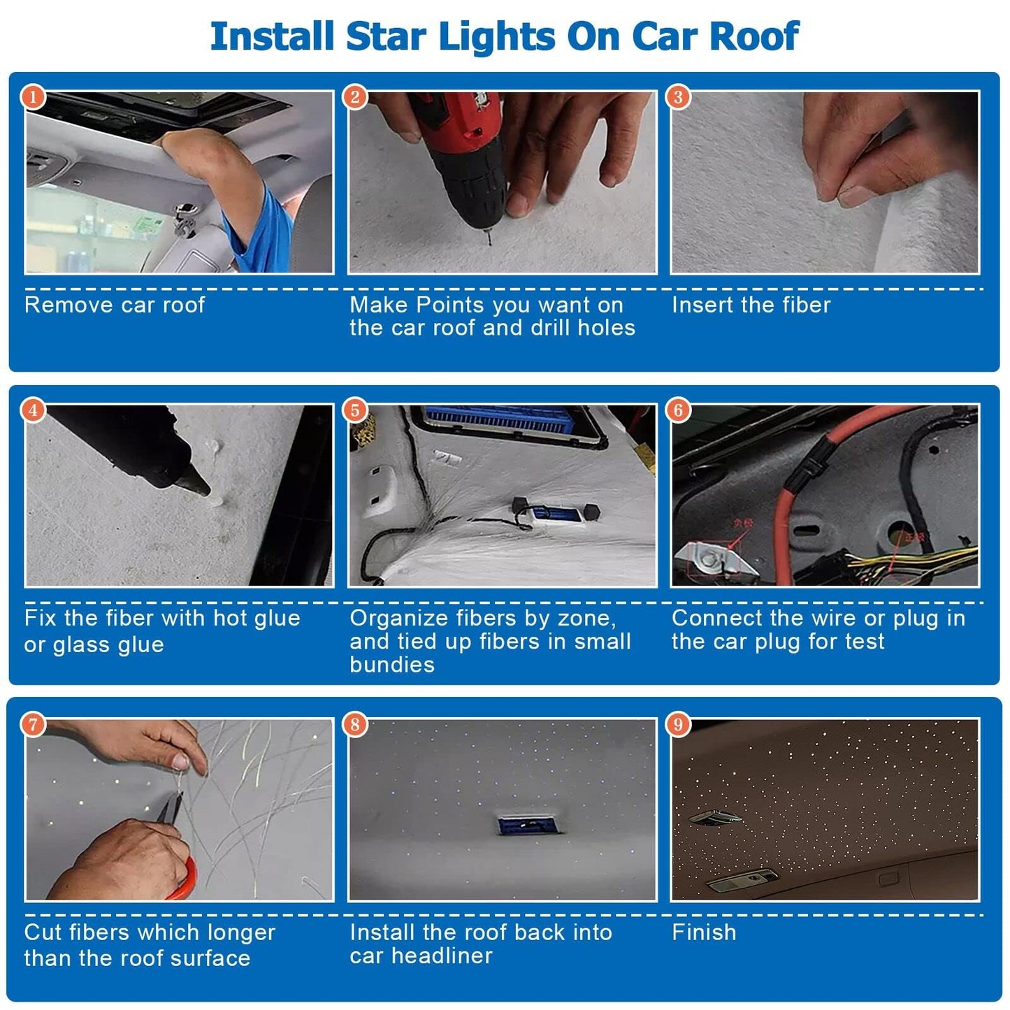 AMKI High Brightness 32W Twinkle 1000pcs Fiber Optic Starlight Headliner Kit 0.03in 16.4ft Fiber Strands RGBW Sound Activated APP Remote Control for Car Home Roof Ceiling Decoration