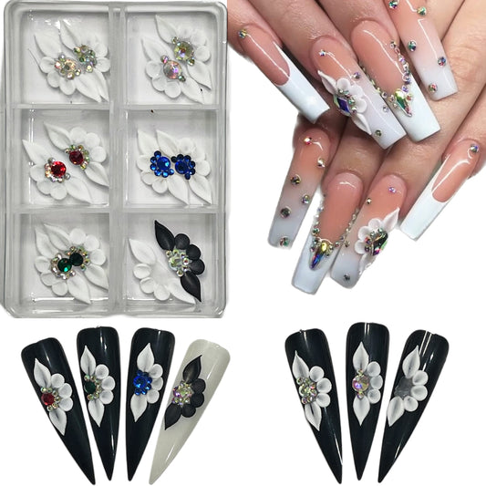 Set 24Pcs Long Poinettia-5P Enhance Your Artistic Projects with Handmade 3D Acrylic Flower Nails Charm For Long Size XL, XXL,XXXL - HaFLoNa (Long Poinettia (5 Petals))