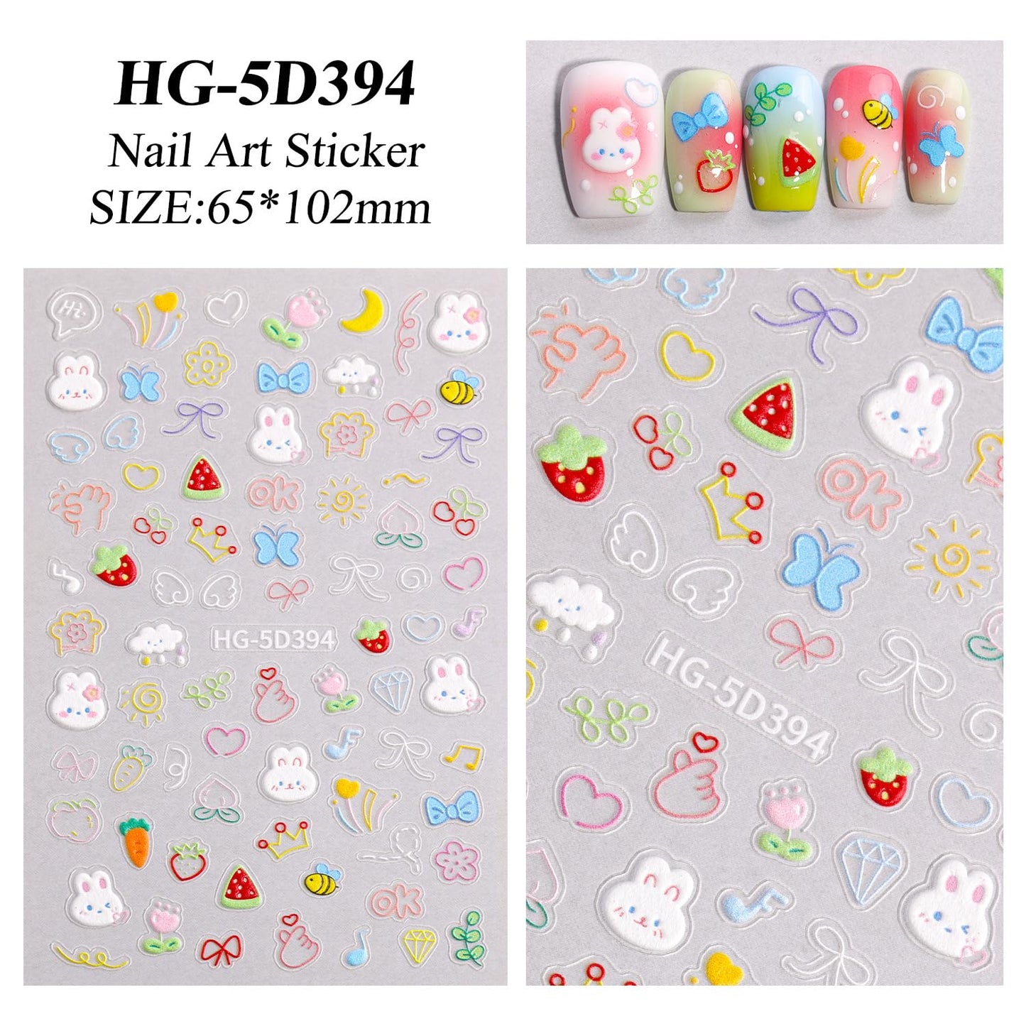 8 Sheets Kids Nail Stickers for Nail Art, 5D Embossed Self-Adhesive Flower Rainbow Dog Fruits Cherry Nail Decals, Cute Nail Supplies Designs Accessories for Women Girls Toddler Manicure DIY Decoration