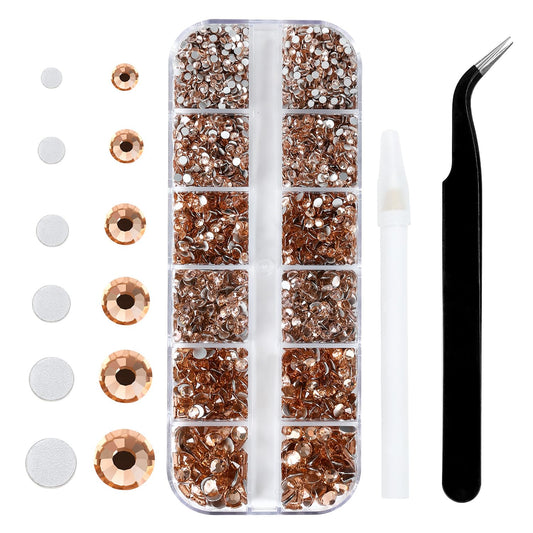 Meibite Champagne Glass Flatback Rhinestones for Nails, Crafts & Clothes – 4240PCS 6 Sizes (SS6–SS20) Crystal Gems Kit with Tweezers & Picker, Non Hotfix DIY Rhinestones for Tumblers, Shoes, Nail Art