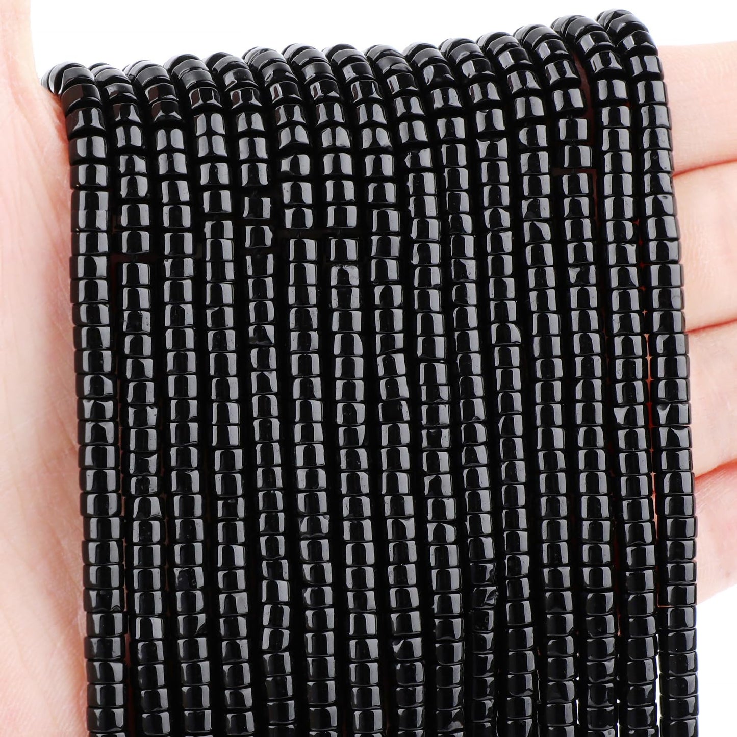 Natural Black Obsidian Heishi Spacer Beads Loose Semi Precious Flat Round Gemstone Disc Shape Stone for Beading Jewelry Making 4x2mm 15.5"