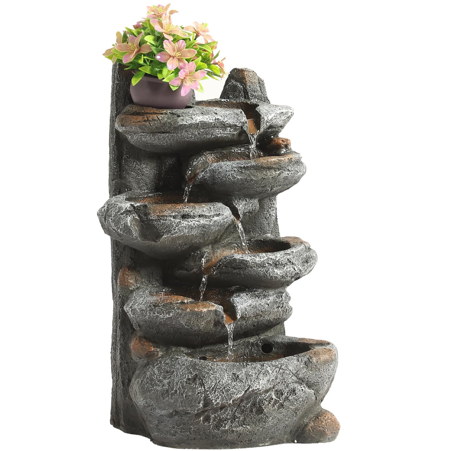 TITIMO 6-Tier Cascading Rock Water Fountain Outdoor Garden Waterfall with Lights,Fountain Indoor Decor for Garden, Patio, Backyard, Deck, Porch and Home Art Decor (Smal)