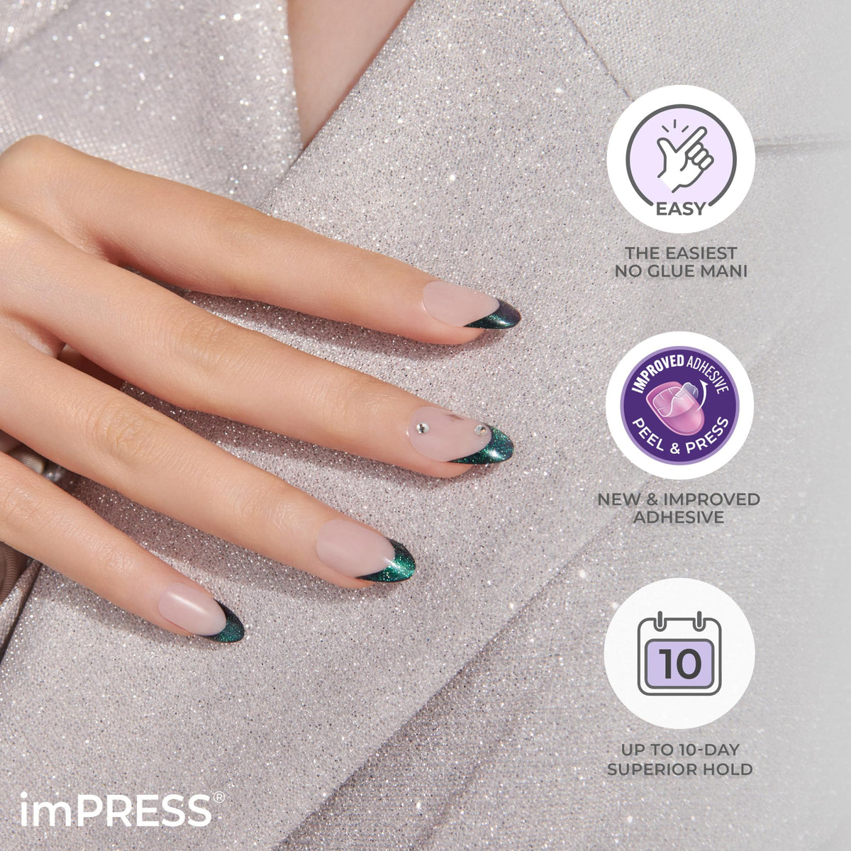 Kiss Impress Press-On Manicure Premium Collection Fake Nails - Sweet Life, Purple Jelly Squiggle, Short & Square, Easy To Apply, Super Hold, Chip Proof, Smudge Proof, No Dry Time, Durable | 30 Count