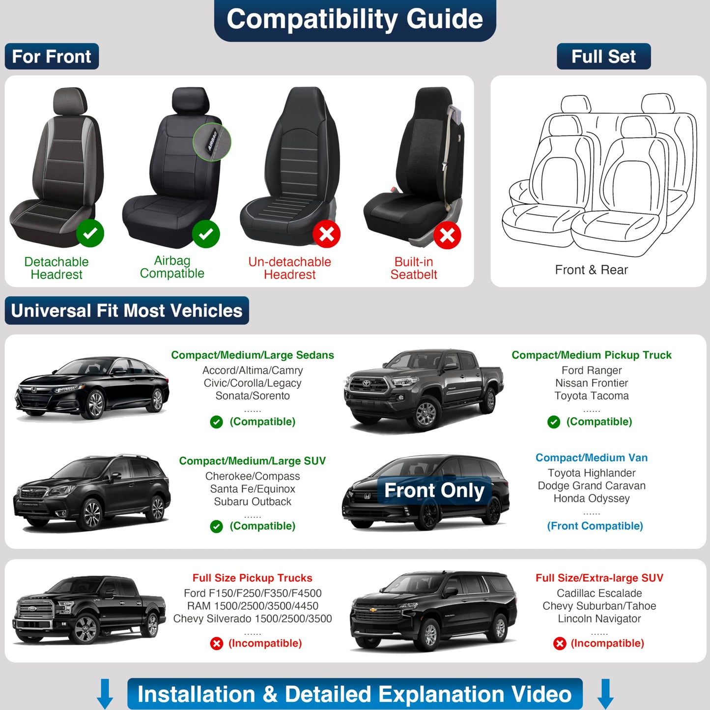 OASIS AUTO Car Seat Covers Premium Waterproof Faux Leather Cushion Universal Accessories Fit SUV Truck Sedan Automotive Vehicle Auto Interior Protector Full Set (Coffee)