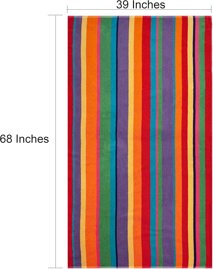 COTTON CRAFT Summer of Siam Oversized Beach Towel - 2 Pack XL 39x68 inches - Pure Cotton - Thick Plush Super Soft Absorbent Luxurious Velour Pile - Pool Picnic Bath - 450 GSM - Multi Color Stripe