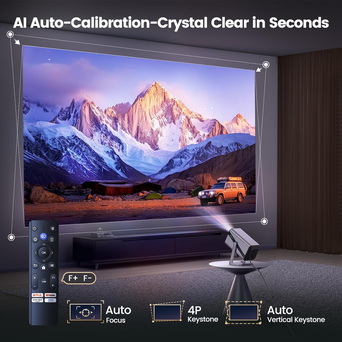 [Officially-Licensed APP/4K Support/Dolby Audio] Portable Smart Projector with WiFi and Bluetooth, Auto Focus & Keystone/Zoom,360°Adjustable Stand, iWIMIUS Mini Outdoor Moive Proyector（2026 Upgraded）