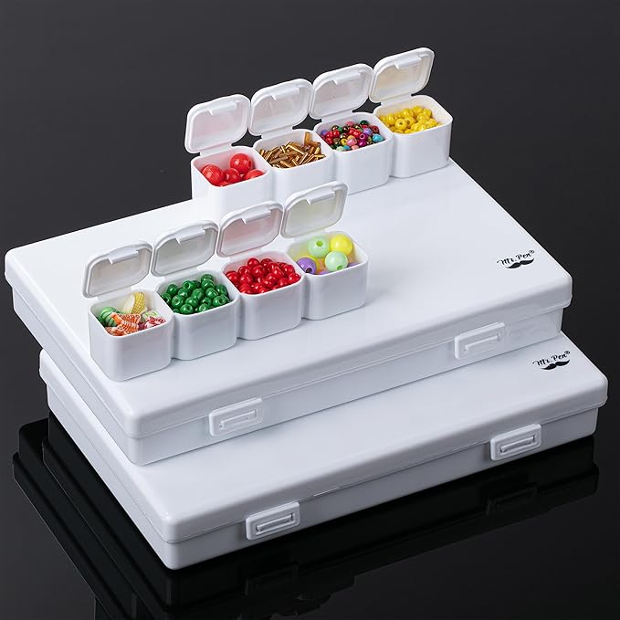 Mr. Pen-Bead Storage Containers, 28 Grids, 2 Pack, White, 160pcs Label Stickers, Bead Organizer, Craft Organizers and Storage, Containers for Organizing, Box (HQUA056M312)