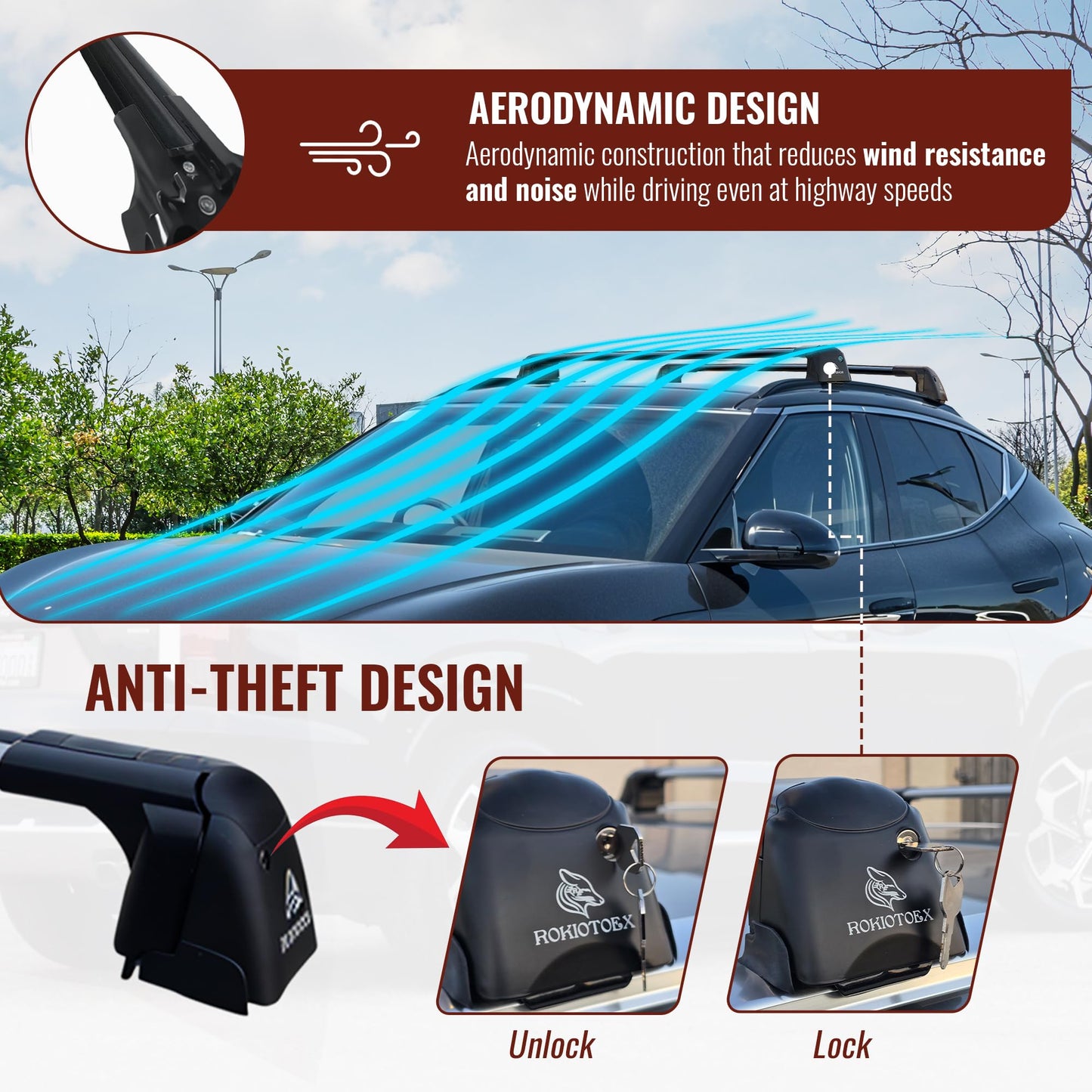 ROKIOTOEX Roof Rack CrossBars -Fit for 2018-2026 Eclipse Cross Bare Roof Fixed Point -Fits Panoramic Sunroof - 220LBs Load Bar - Lock Cap- Easy Install - Wind Noise Reduction Strip - Cheetah Silver