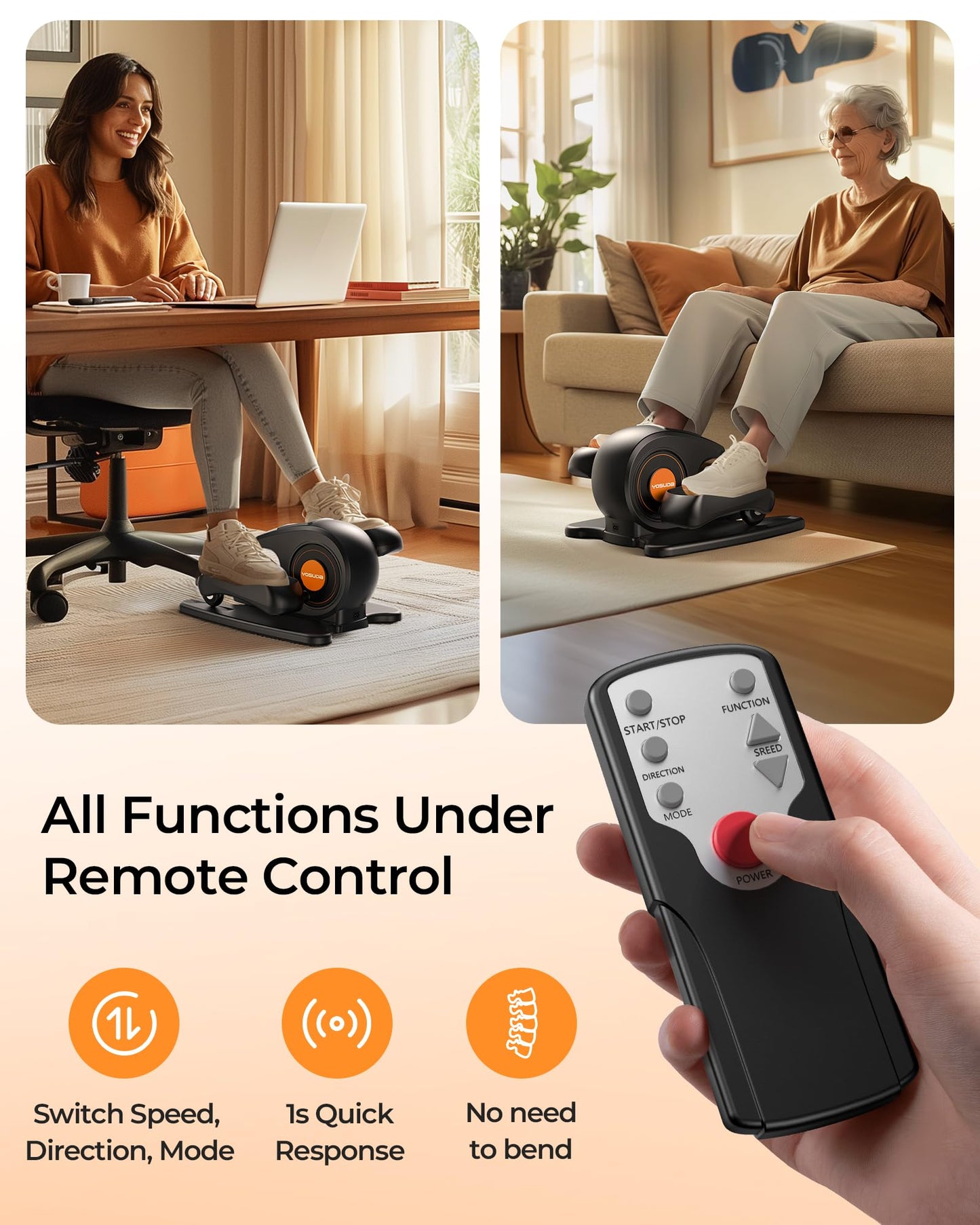YOSUDA Under Desk Elliptical Electric,Elliptical for Seniors,Fully Assembled Seated Pedal Exerciser with Remote Control with Free Footstraps & 10 Adjustable Speeds