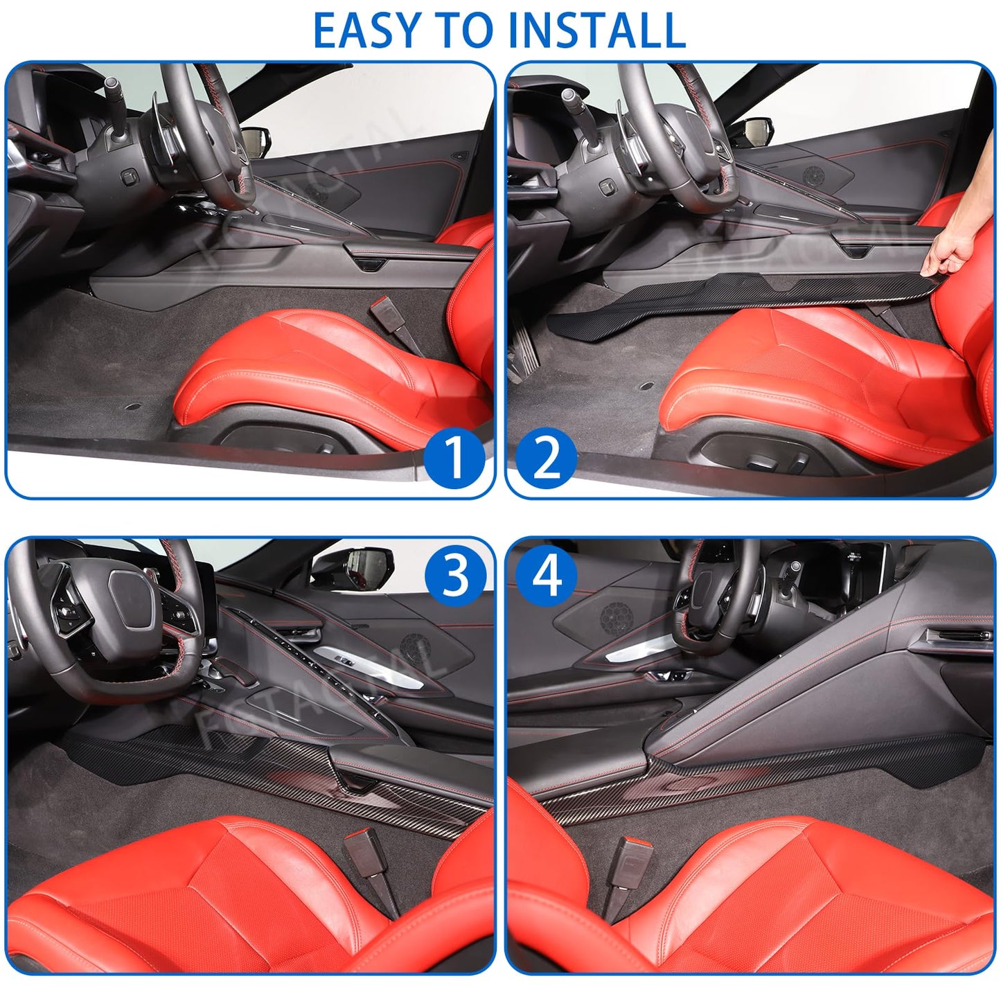 Armrest Box Side Panel Trim Cover Compatible with Chevrolet Corvette C8 2020-2026, ABS Driver Side Panel Trim, Co-Pilot Side Center Console Cover Trim Kit 2Pcs (Carbon Fiber Pattern Black)