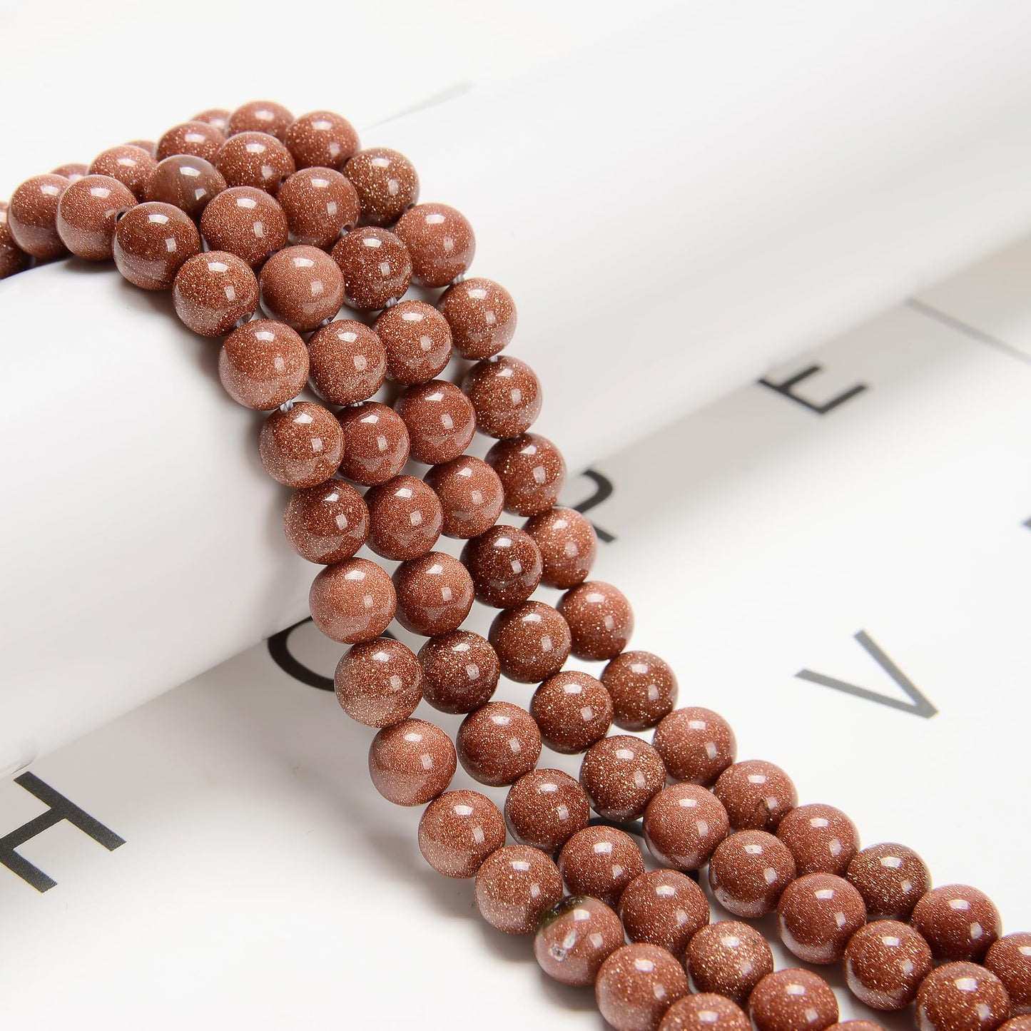 Land Long 120pcs(2 Strand/Set) 6mm Goldstone Beads with Energy Power, Smooth Round Sand Stone Beads for Jewlery Bracelets Earrings Making DIY