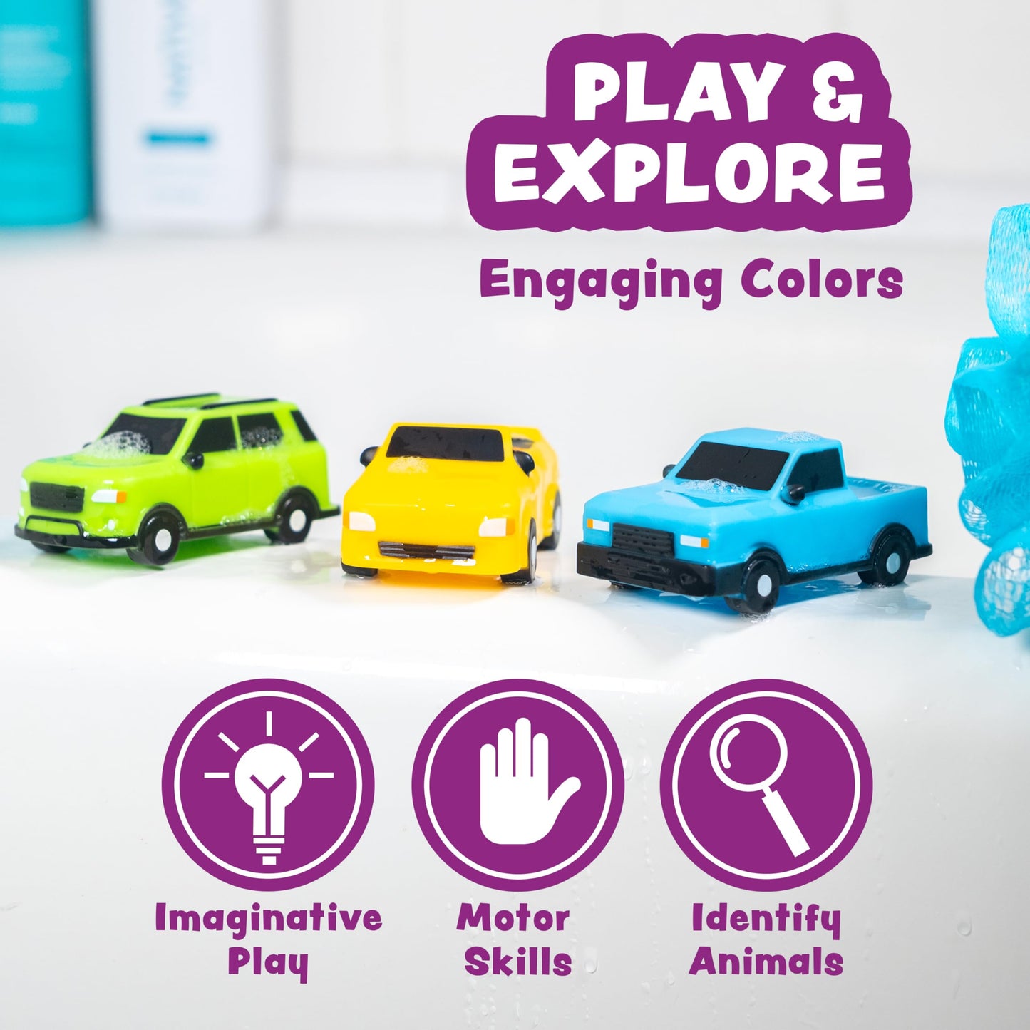 Tub Works® Everyday Cars™ Watertight Baby Bath Toys, 6 Pack | Sealed, No Hole Bath Toys Design Keeps Moisture Out | Soft, Squeezable & Floating Fun | Infant, Baby & Toddler Bath Toys | Car Tub Toys