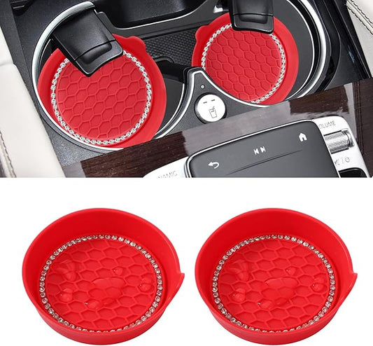 Amooca Car Cup Coaster Universal Non-Slip Cup Holders Bling Crystal Rhinestone Car Interior Accessories 2 Pack Red