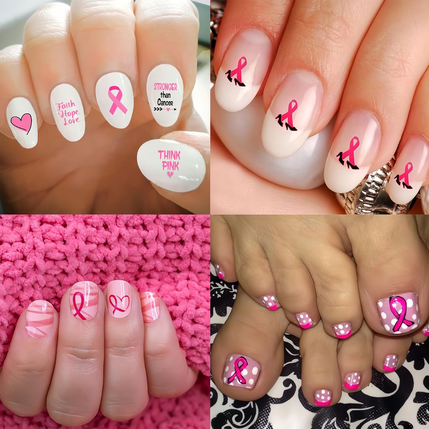 Breast Cancer Awareness Nail Art Stickers Pink Ribbon Nail Decals 3D Self Adhesive Nail Decals Butterfly Heart Flower Design Nail Sticker Breast Cancer Nail Supplies for Women Decoration 6 Sheets