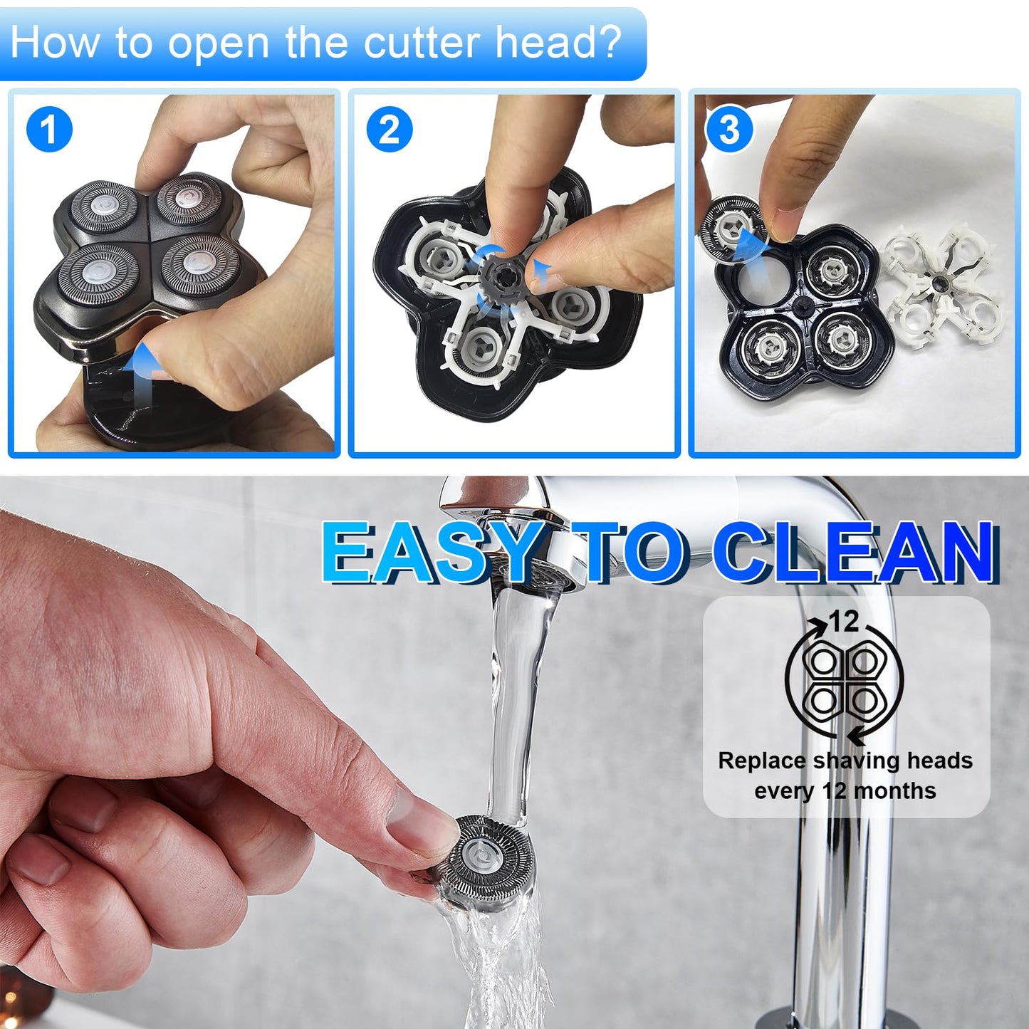 Shaver Replacement Blades compatible Skull Shaver for Pitbull Gold PRO/Pitbull Platinum Pro Shaver Heads (12 pcs)