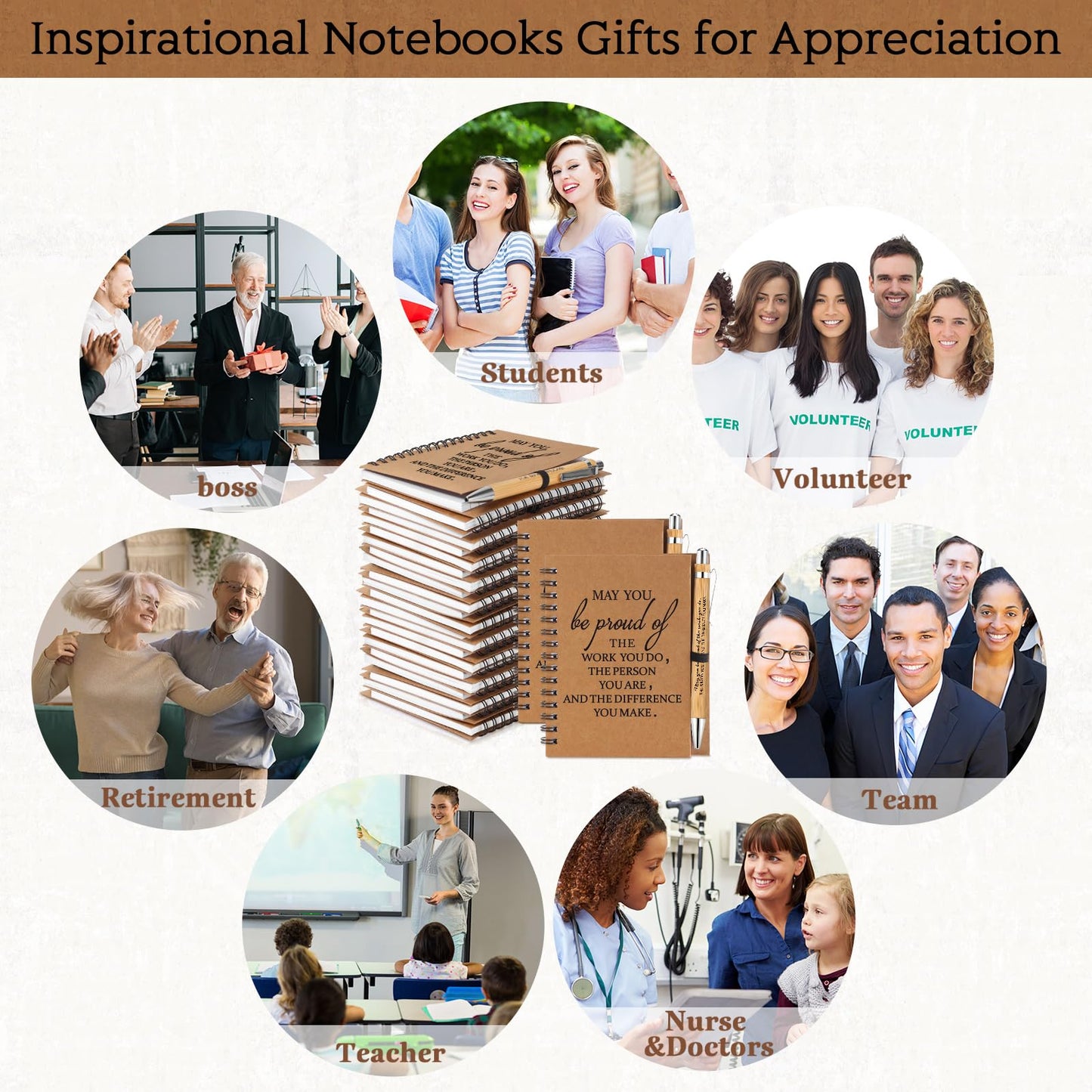 Honoson 100 Sets Employee Appreciation Gifts Appreciation Notebooks with Ballpoint Pens Mini Spiral Inspiration Journals Bulk Thank You Gifts for Group Coworker Staff Teachers Volunteers