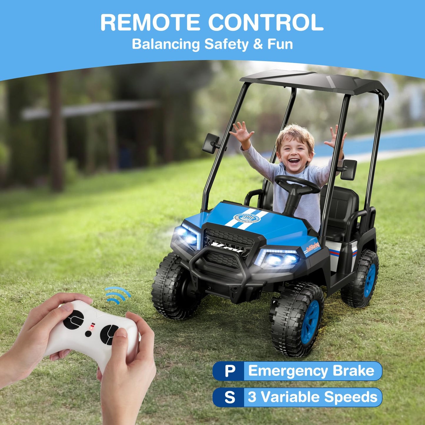 LIGIANT R9 24V Ride on Toys for Big Kids, 4-Seater Kids' Car, Golf Cart Max. Capacity: 264 Lbs, 4WD Ride on Car w/Remote Control, Detachable Awning, Spring Suspension, Music/Story/Power Display